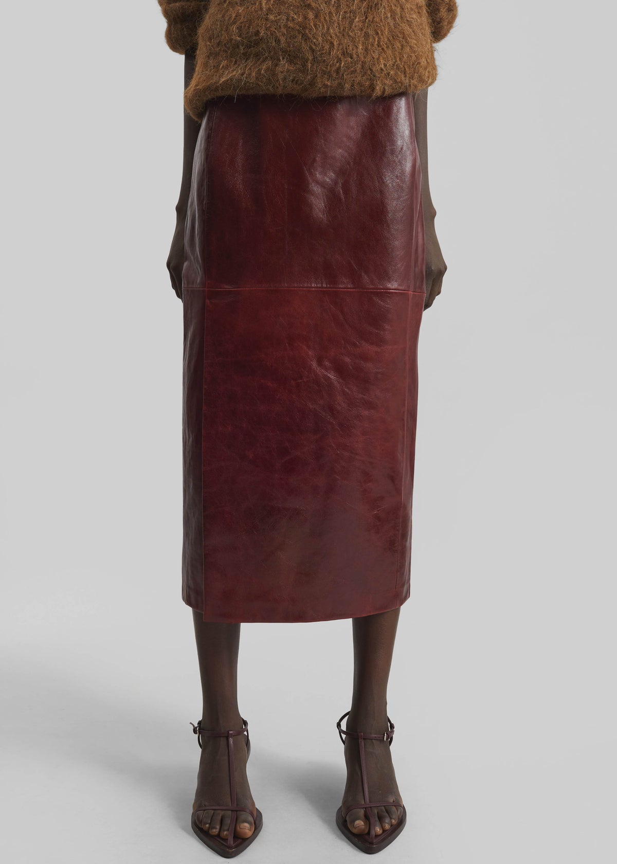 Sportmax Comma Leather Skirt - Bordeaux - 3