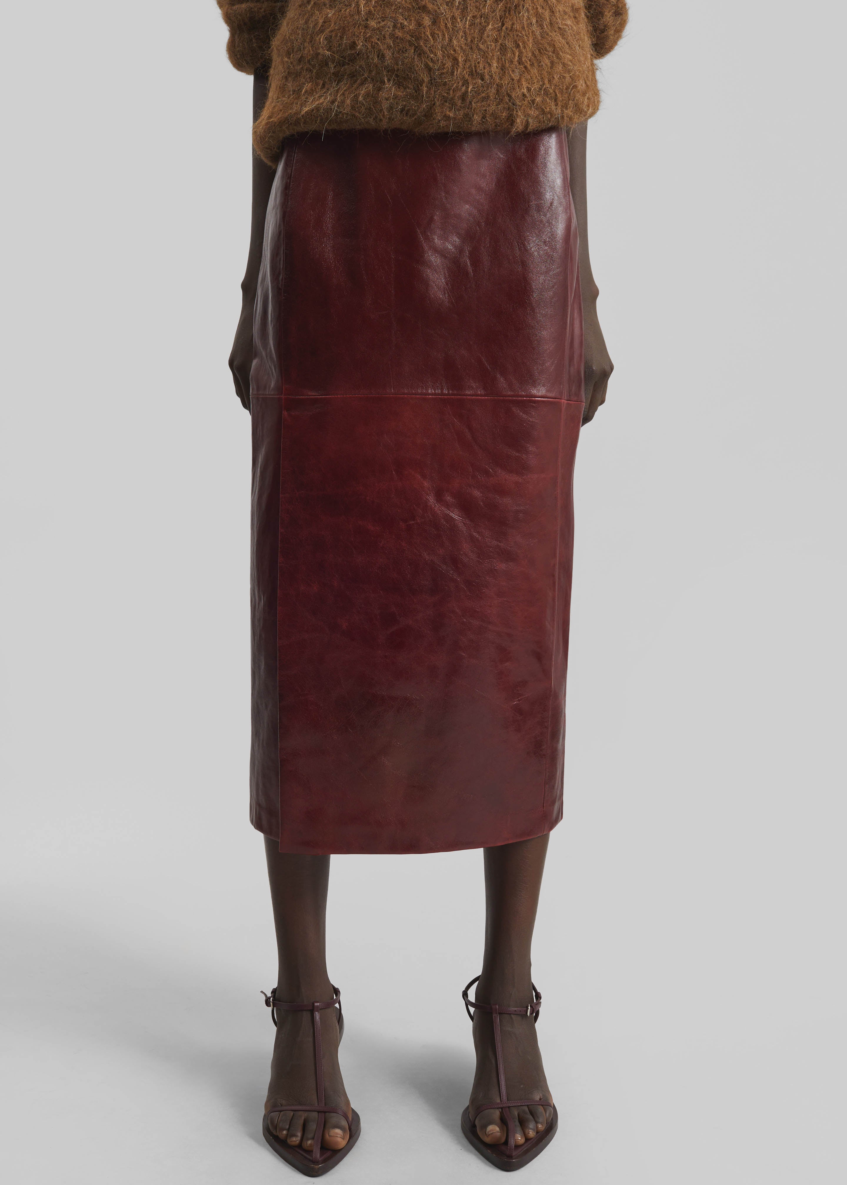 Sportmax Comma Leather Skirt - Bordeaux - 3
