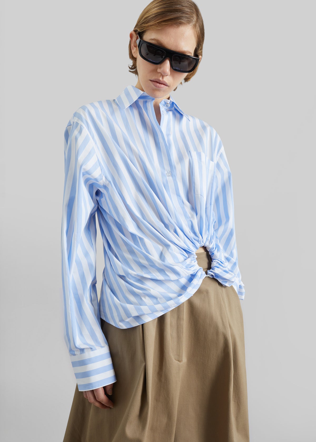 Sportmax Palmizi Striped Poplin Shirt - Light Blue/White - 4