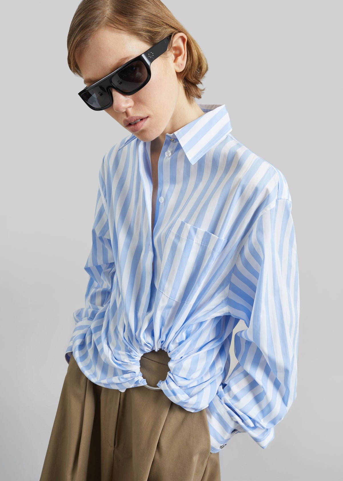 Sportmax Palmizi Striped Poplin Shirt - Light Blue/White - 1