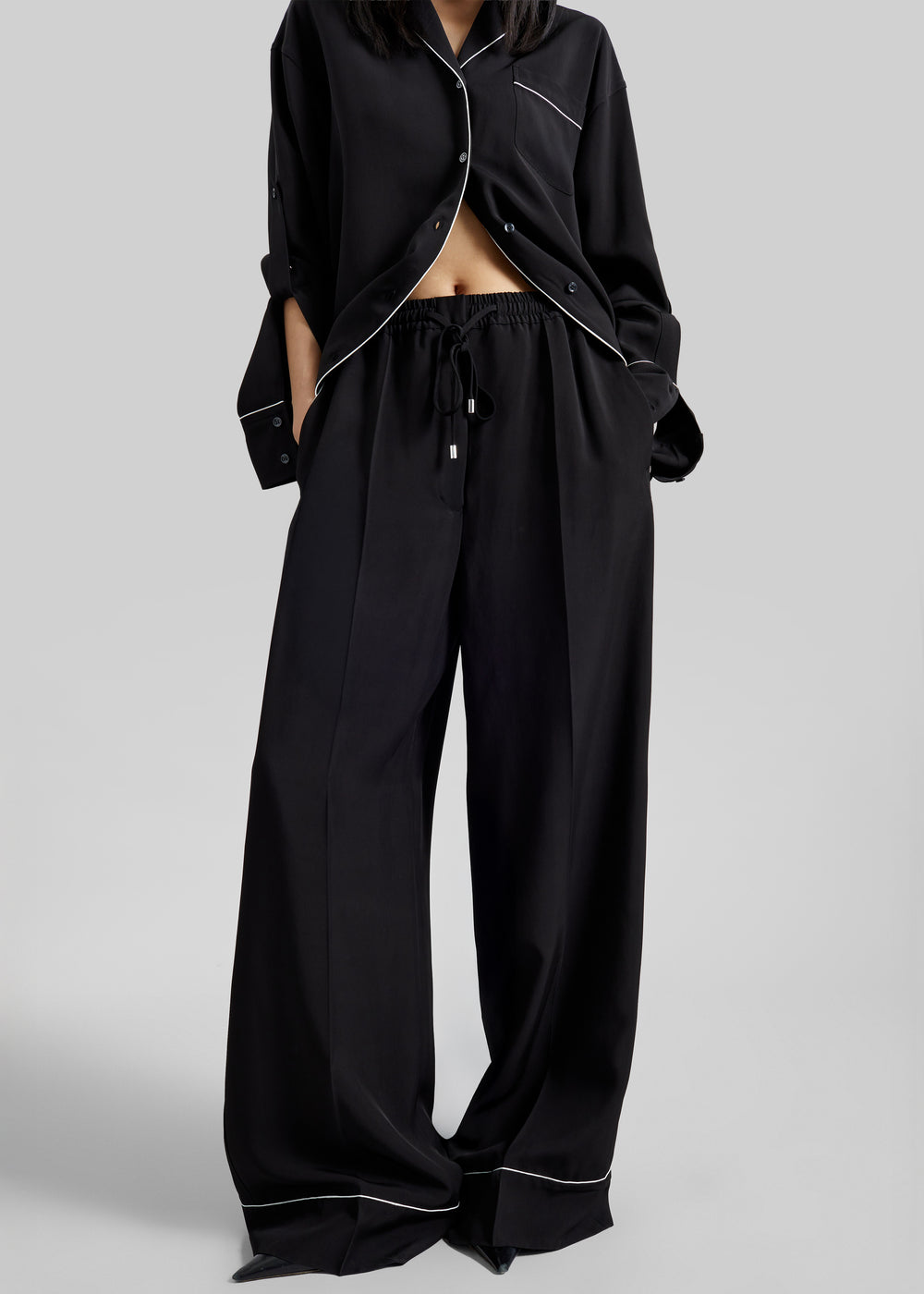 Sportmax Rivetto Satin Joggers - Black - 1