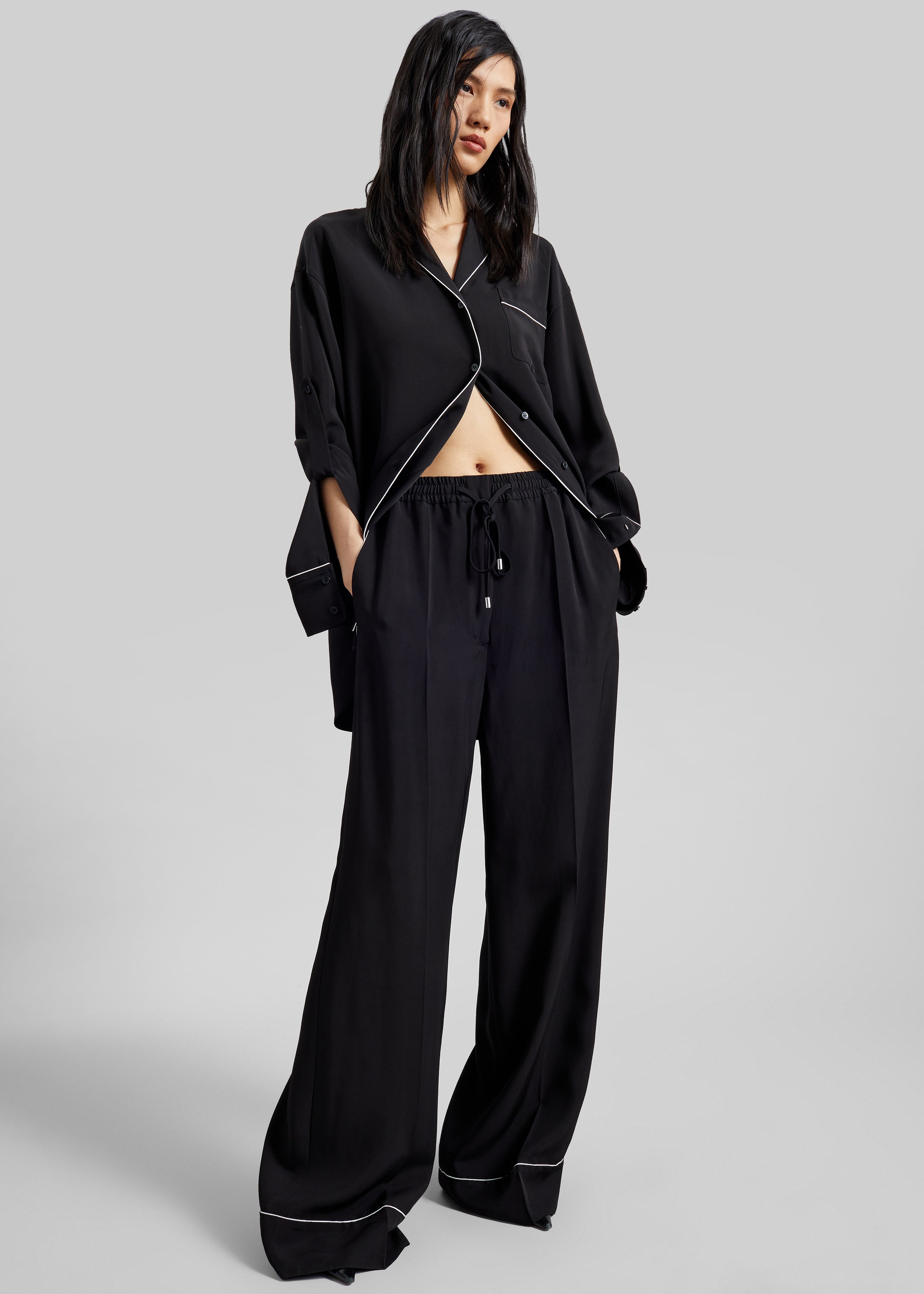 Sportmax Rivetto Satin Joggers - Black - 3
