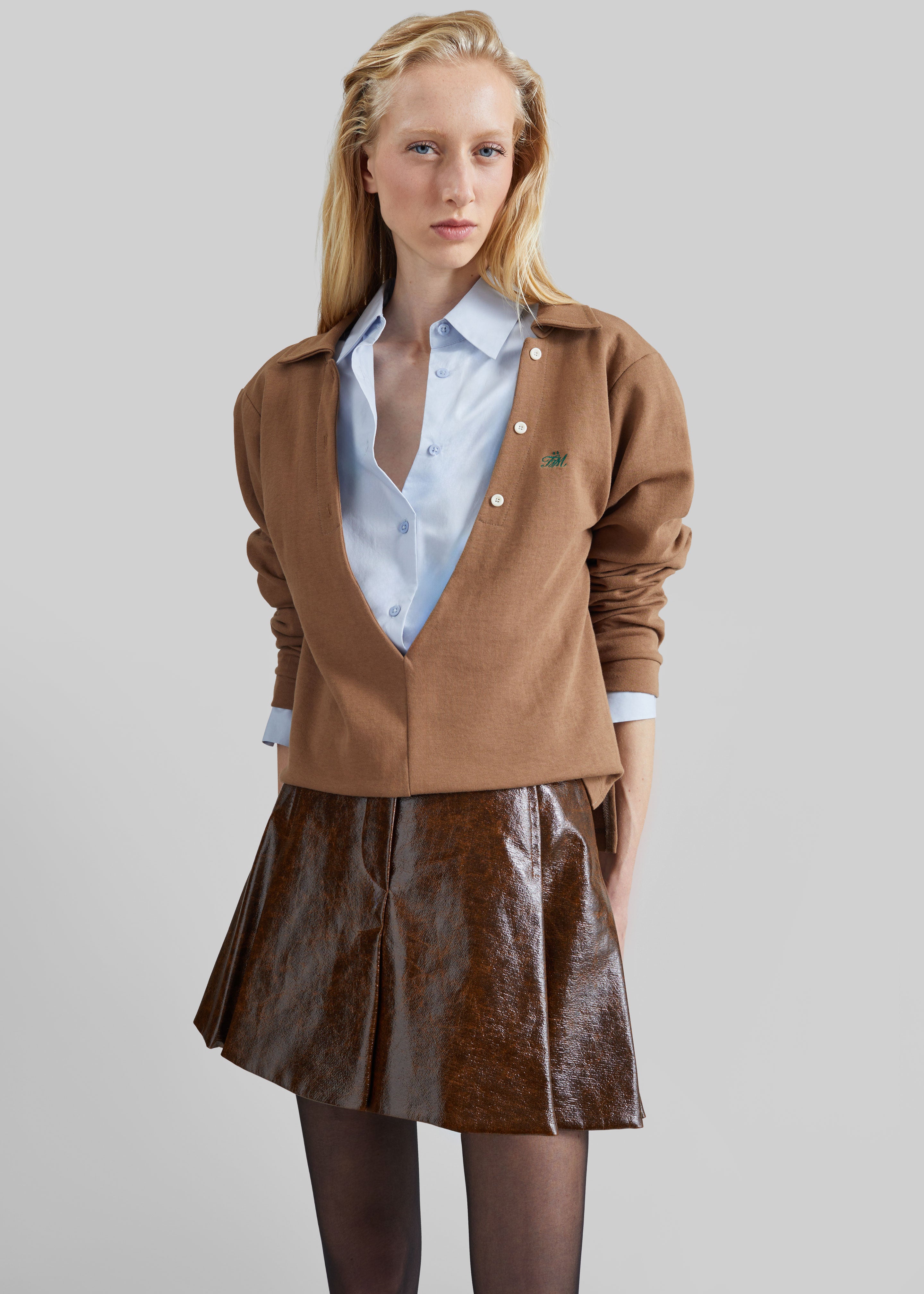 Sportmax Saio Coated Moleskin Mini Skirt - Brown