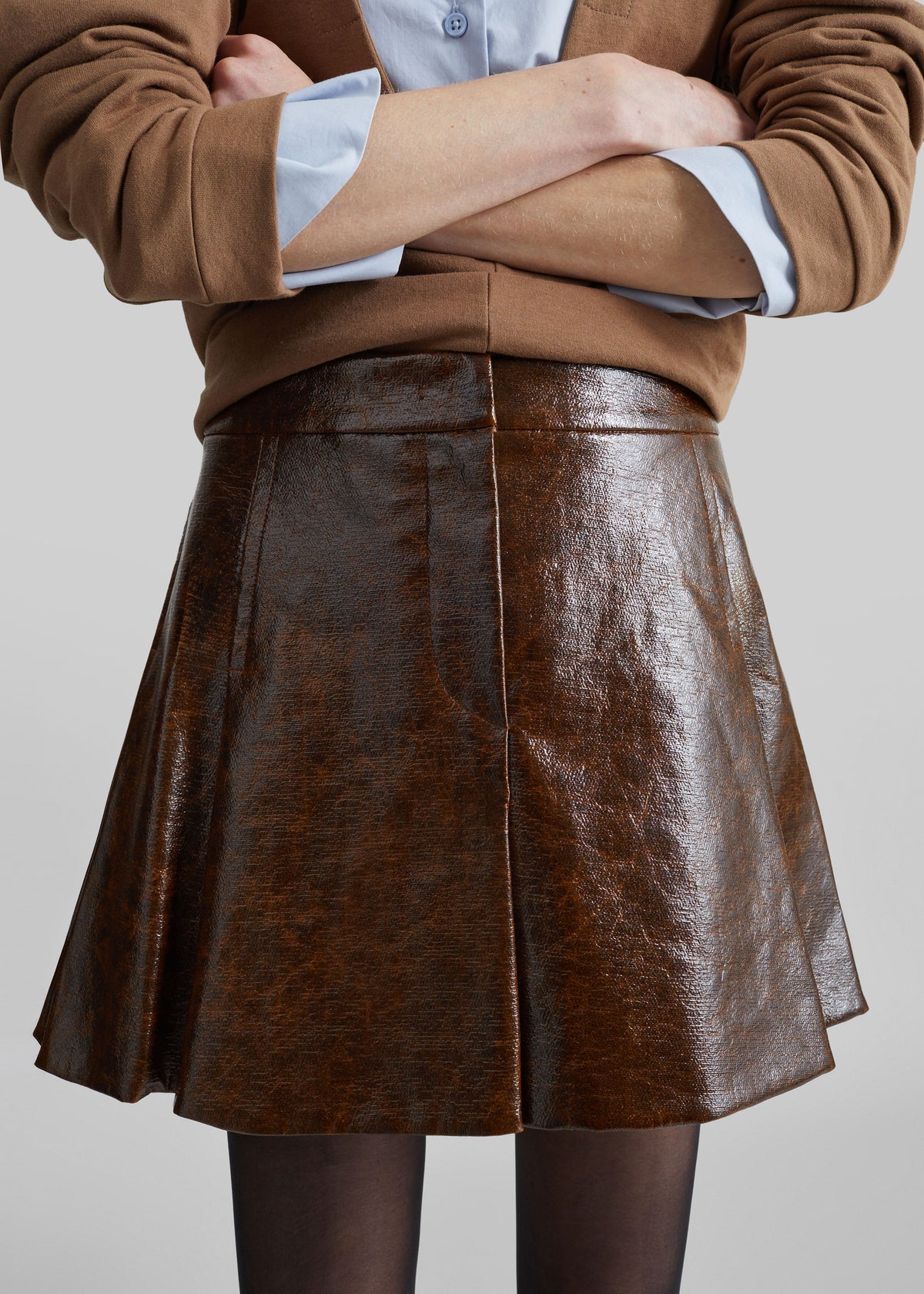 Sportmax Saio Coated Moleskin Mini Skirt - Brown