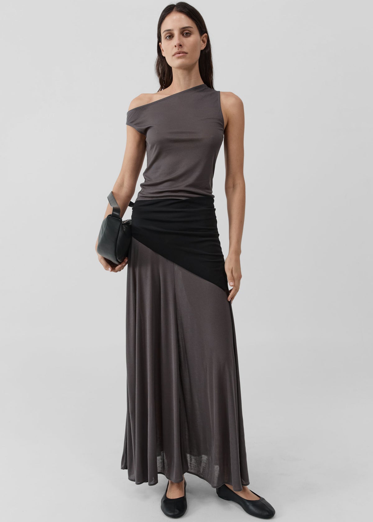 St. Agni Fine Jersey Asymm Top - Soot - 2