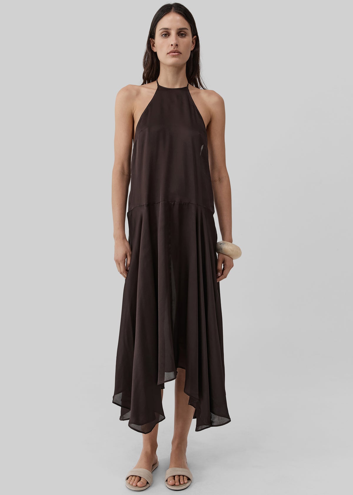 halter neck handkerchief dress Handkerchief Hem Chiffon Halter Midi Dress