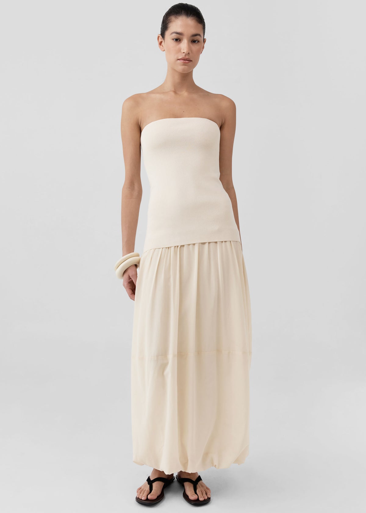 St. Agni Strapless Balloon Hem Dress - Porcelain - 1