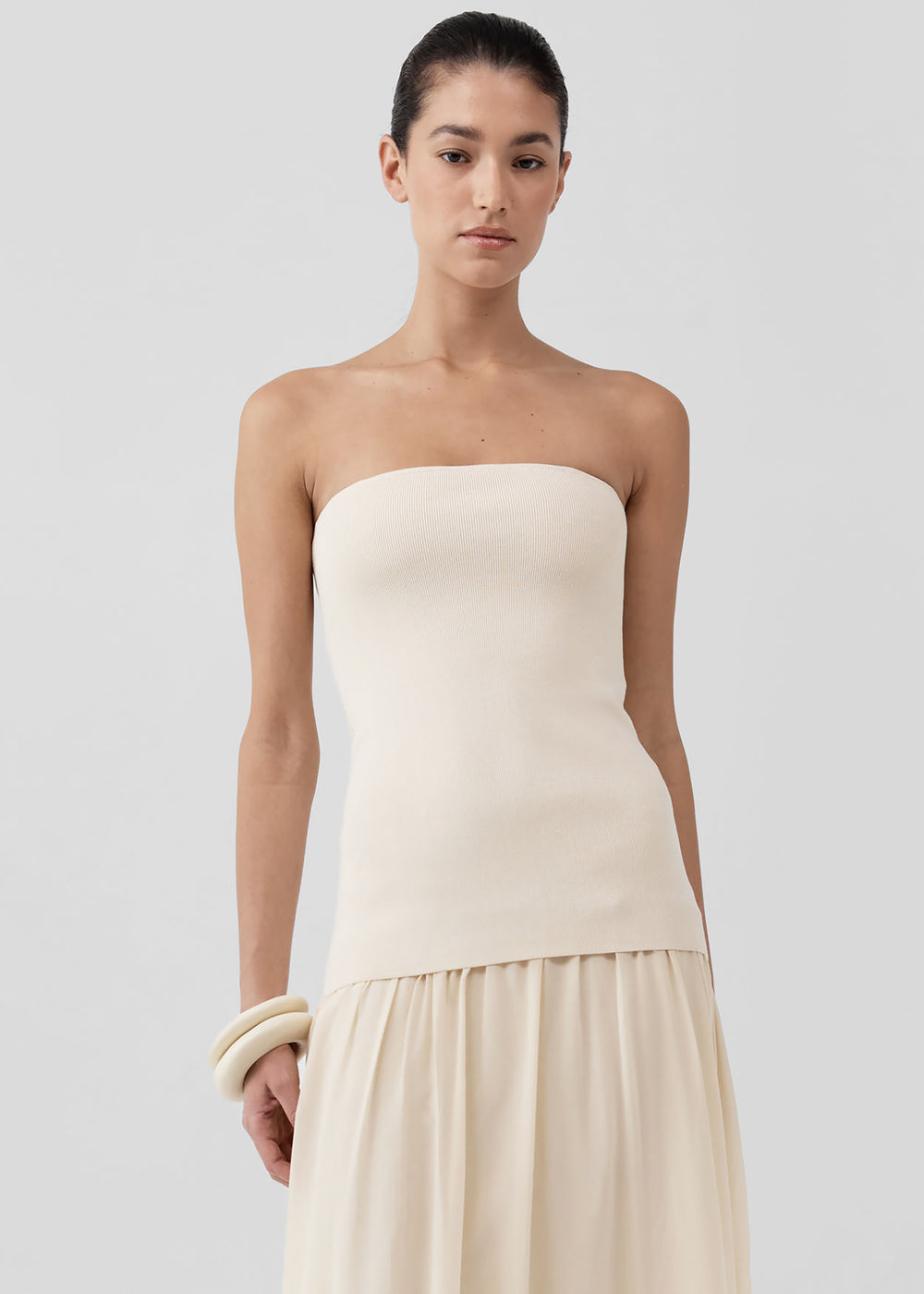 St. Agni Strapless Balloon Hem Dress - Porcelain - 1