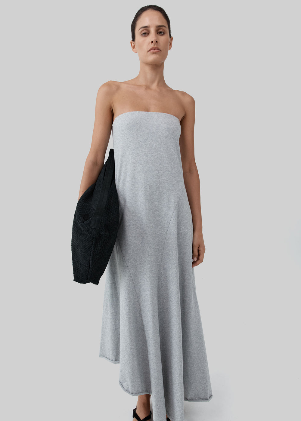 St. Agni Strapless Cotton Jersey Dress - Light Grey Marle - 1