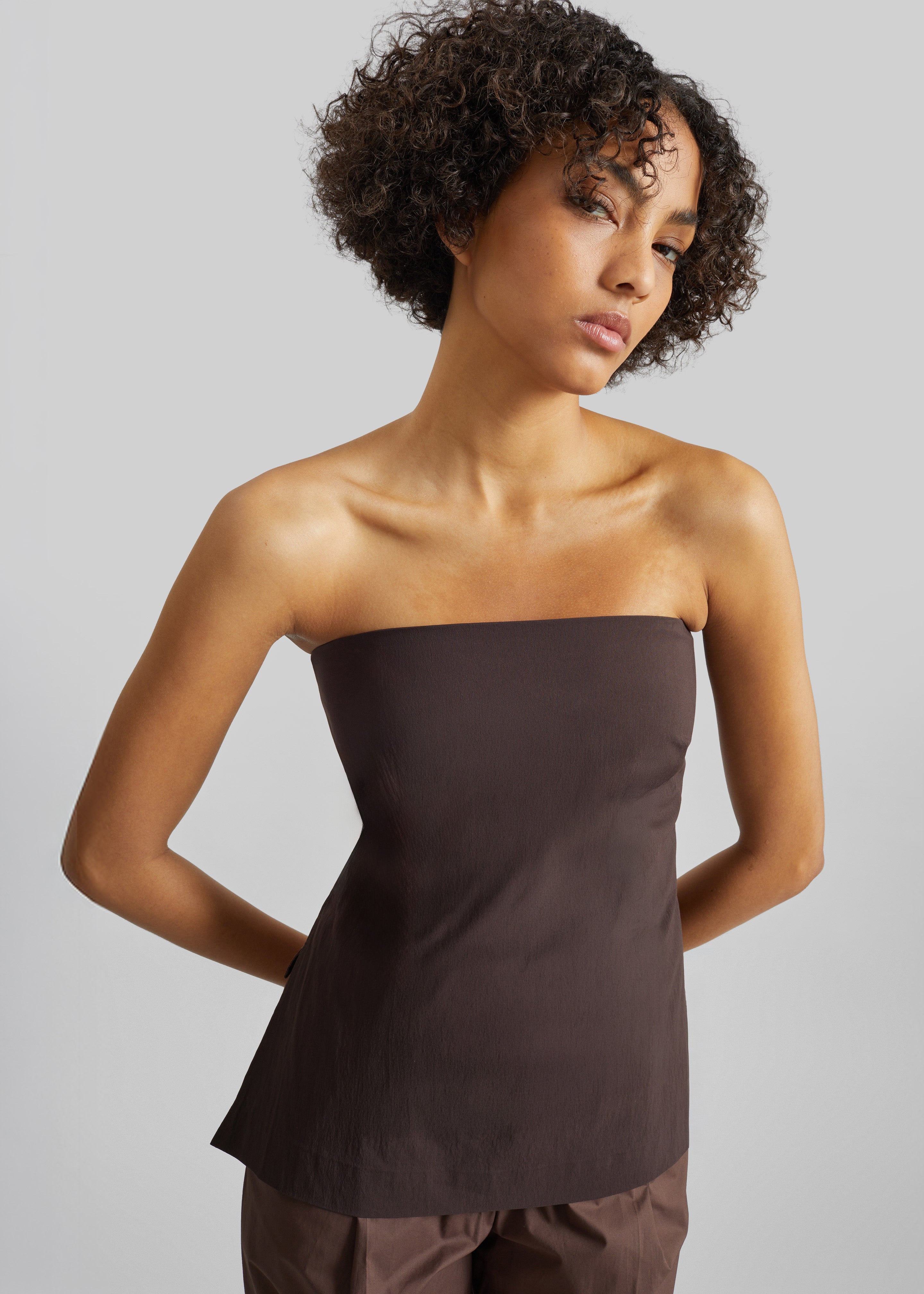 St. Agni Strapless Rouleau Tie Top - Bark - 1