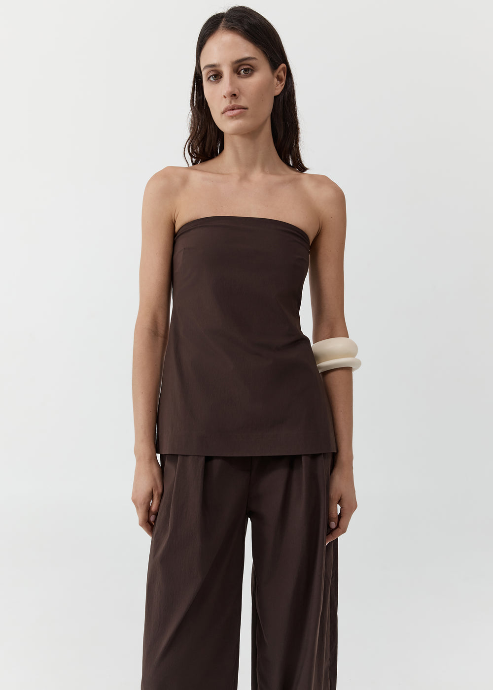 St. Agni Strapless Rouleau Tie Top - Bark