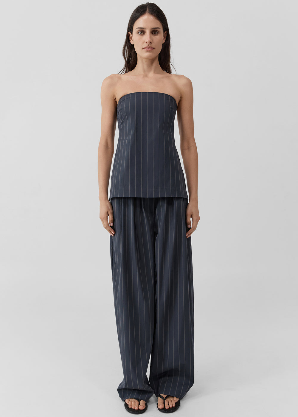 St. Agni Strapless Rouleau Tie Top - Ink Stripe