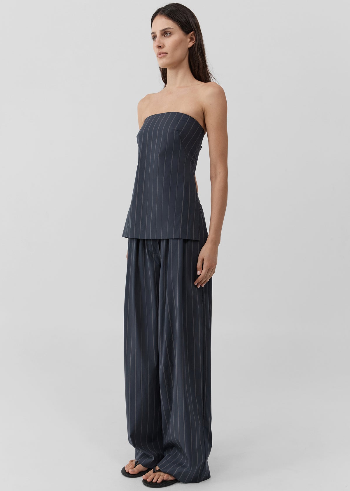 St. Agni Strapless Rouleau Tie Top - Ink Stripe - 3