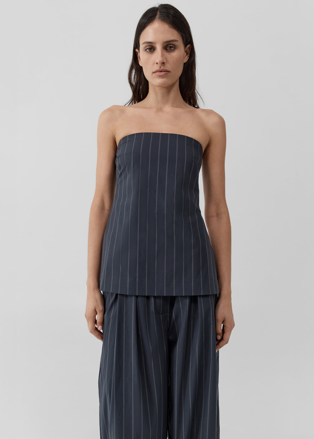 St. Agni Strapless Rouleau Tie Top - Ink Stripe - 1