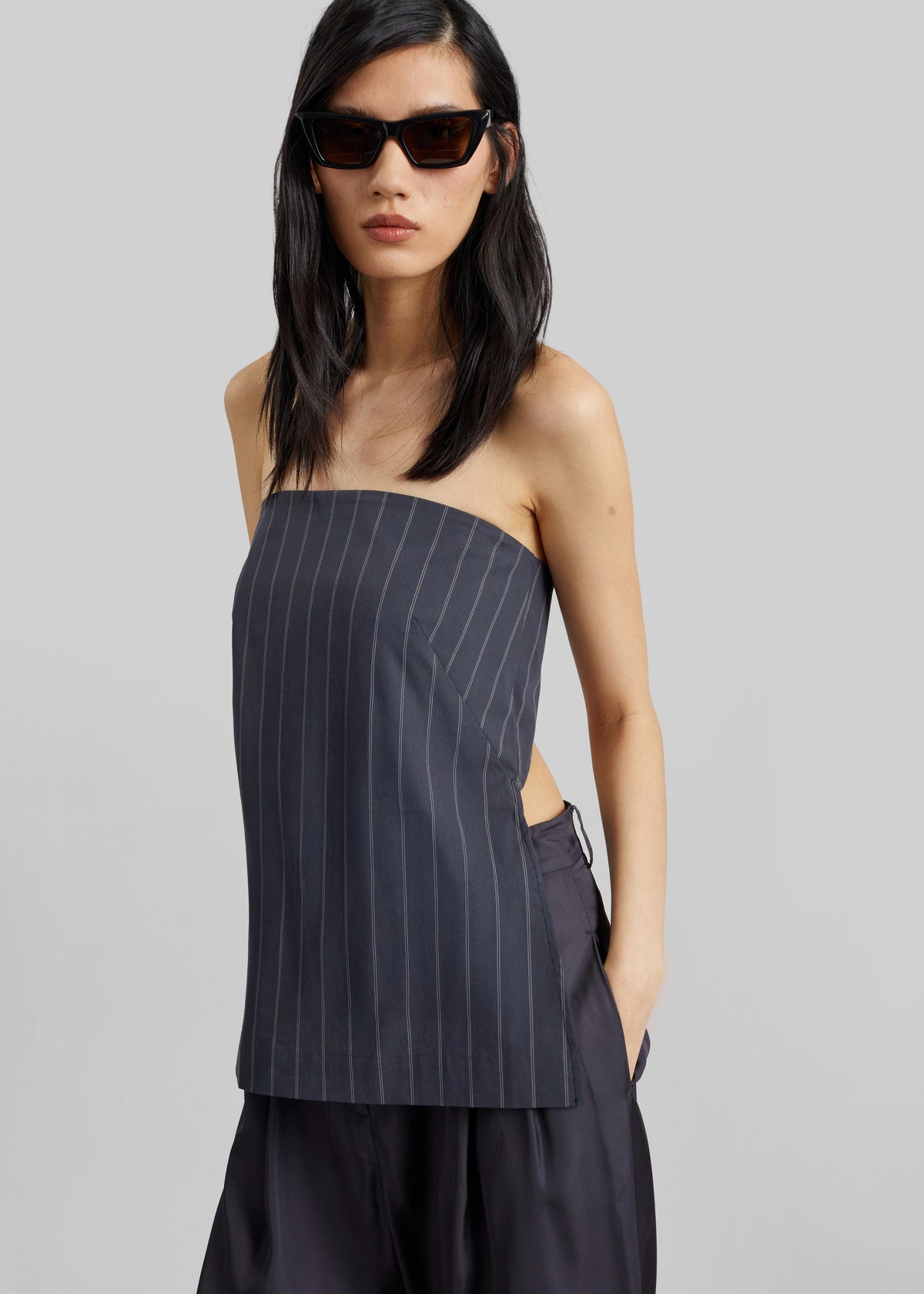 St. Agni Strapless Rouleau Tie Top - Ink Stripe - 4