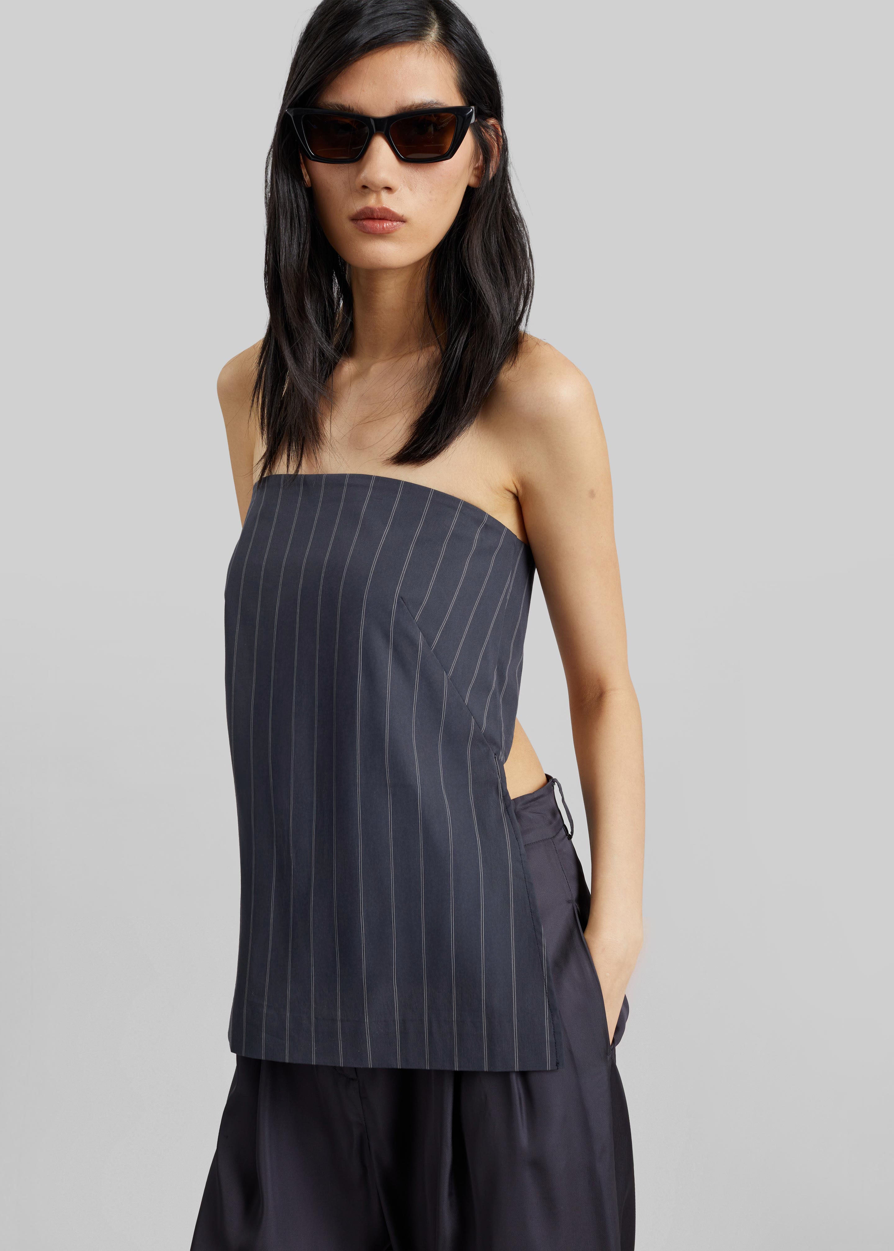 St. Agni Strapless Rouleau Tie Top - Ink Stripe - 4