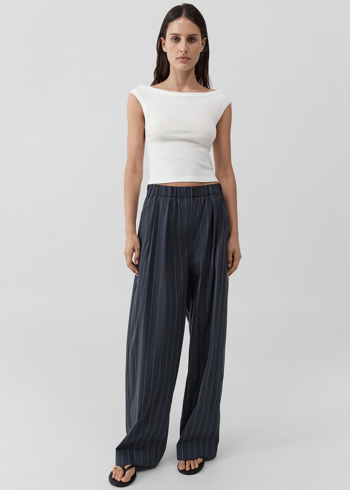 St. Agni Stripe Relaxed Pleat Pants - Ink Stripe - 1