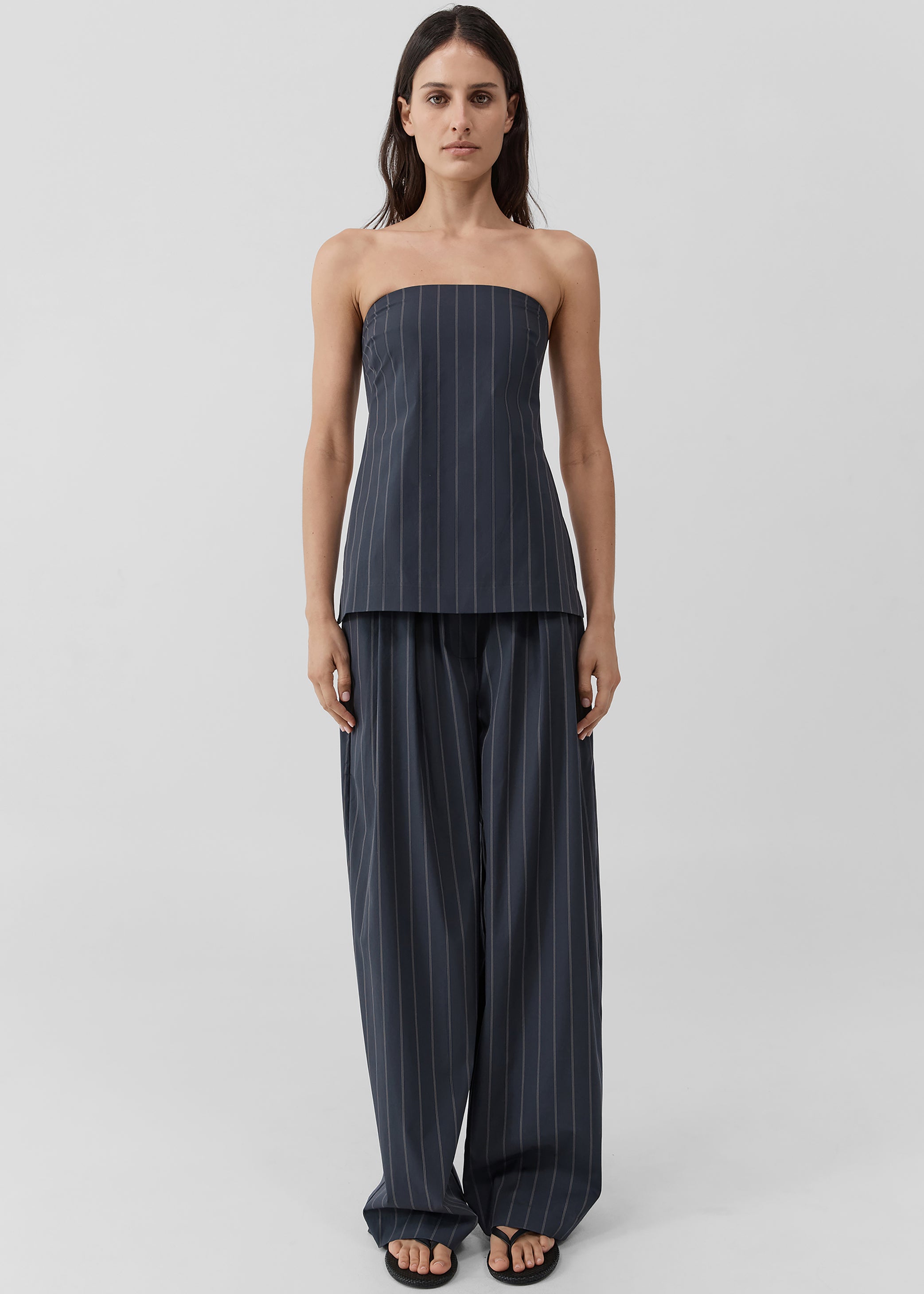 Shop the look image for St. Agni Stripe Relaxed Pleat Pants - Ink Stripe