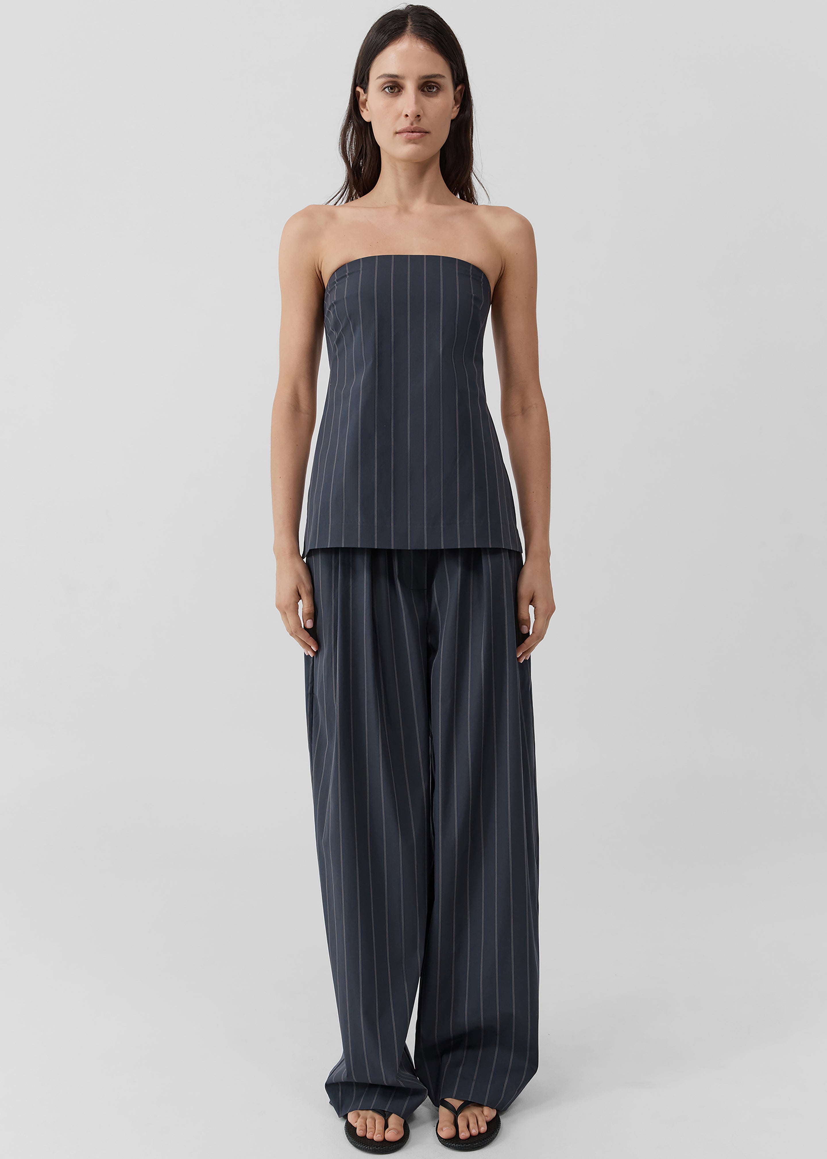 St. Agni Stripe Relaxed Pleat Pants - Ink Stripe - 3