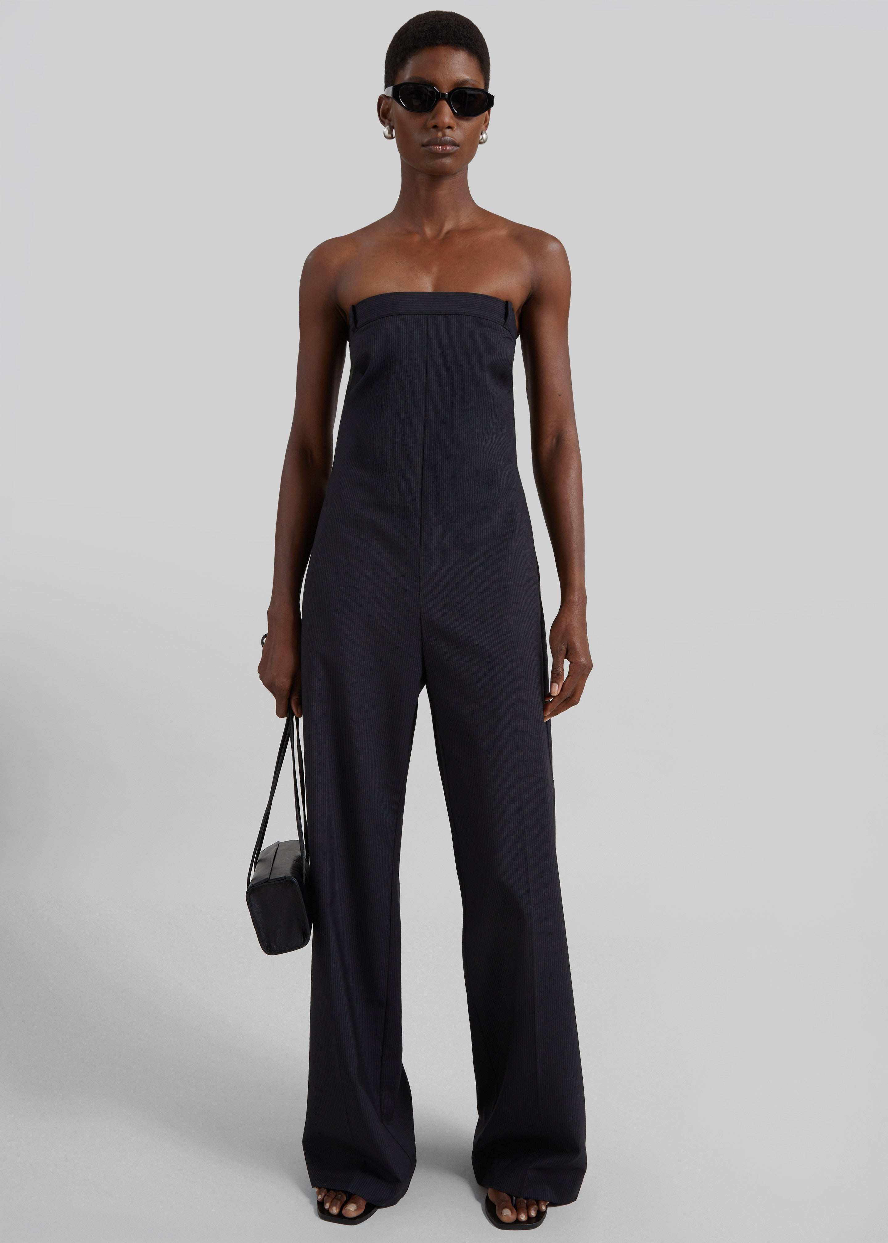 St. Agni Wool Pinstripe Deconstructed Jumpsuit - Fine Pinstripe - 1