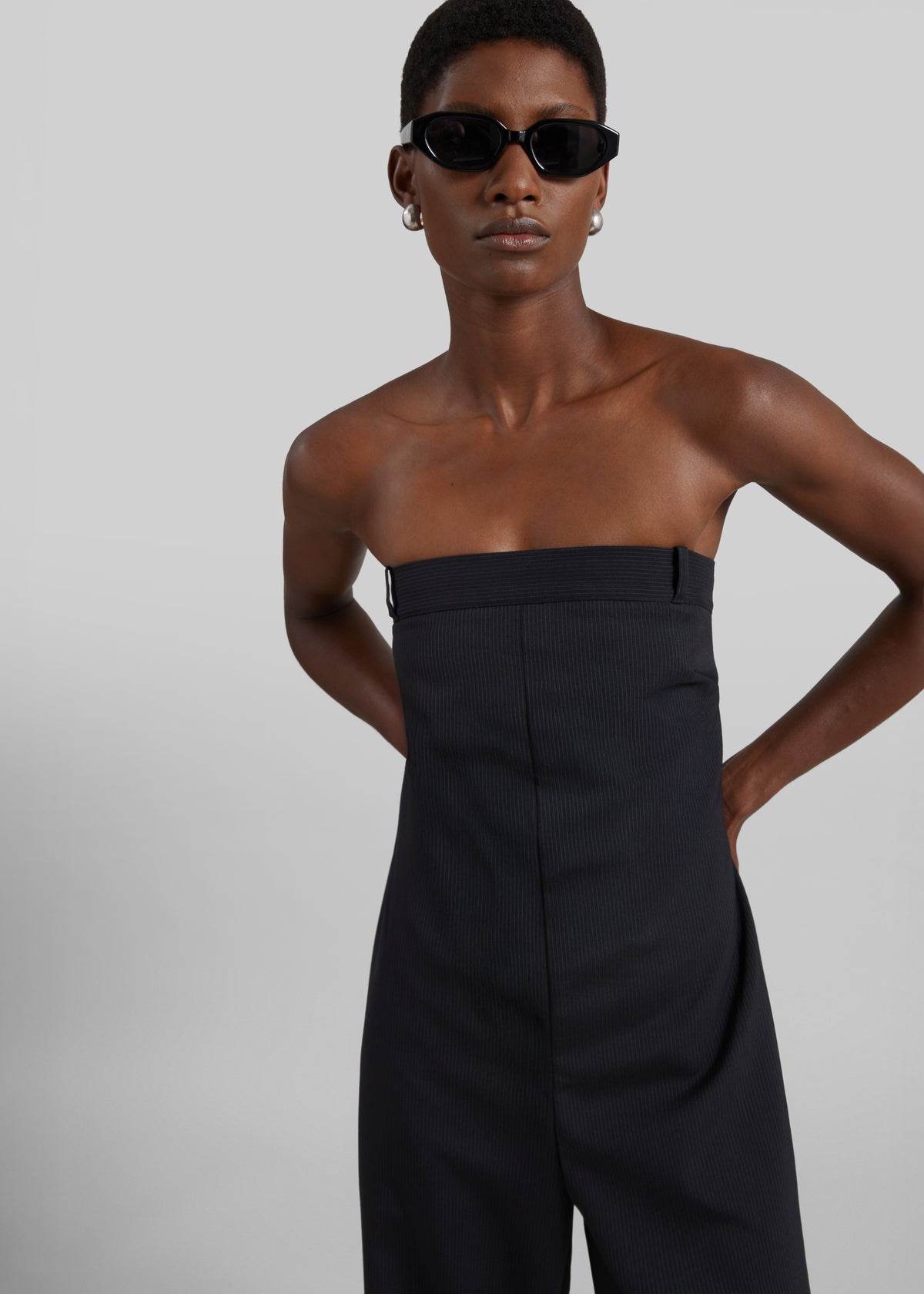 St. Agni Wool Pinstripe Deconstructed Jumpsuit - Fine Pinstripe - 6