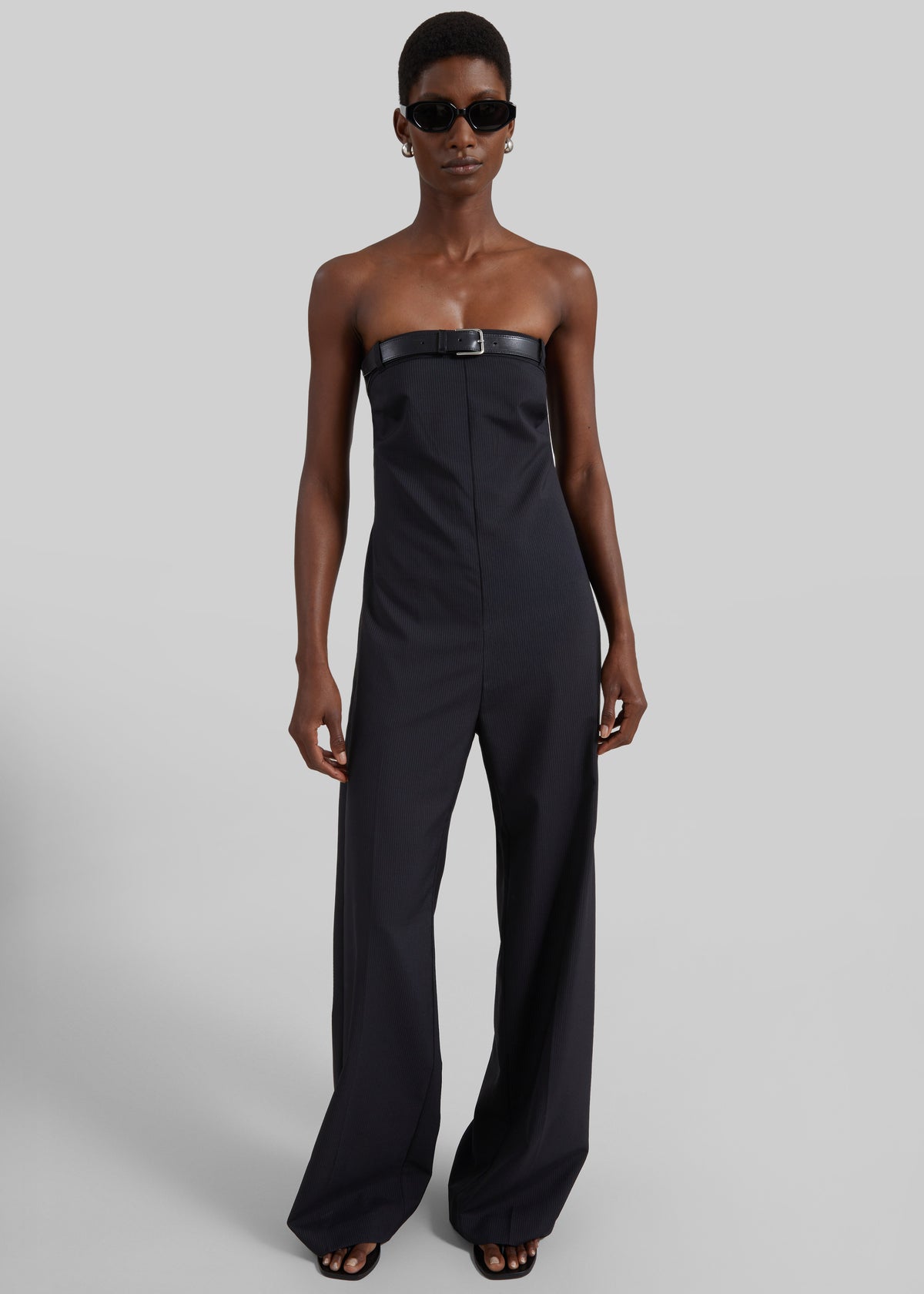 St. Agni Wool Pinstripe Deconstructed Jumpsuit - Fine Pinstripe - 5