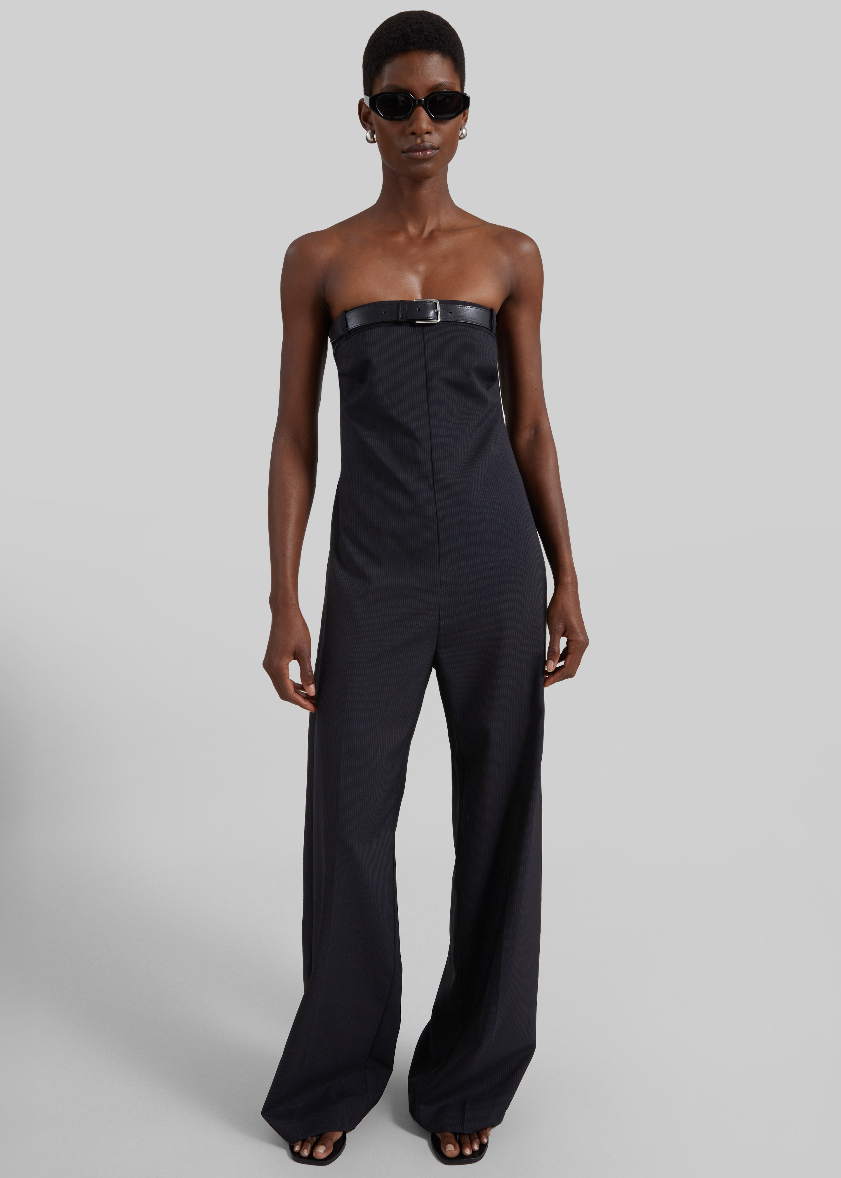 St. Agni Wool Pinstripe Deconstructed Jumpsuit - Fine Pinstripe - 5