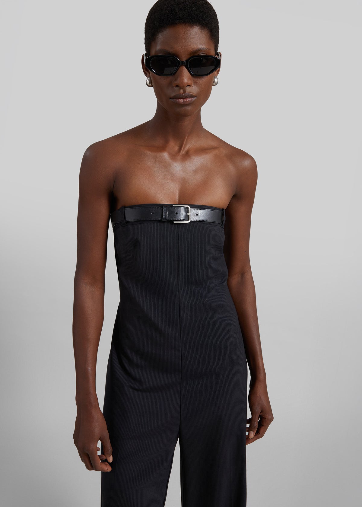 St. Agni Wool Pinstripe Deconstructed Jumpsuit - Fine Pinstripe - 2