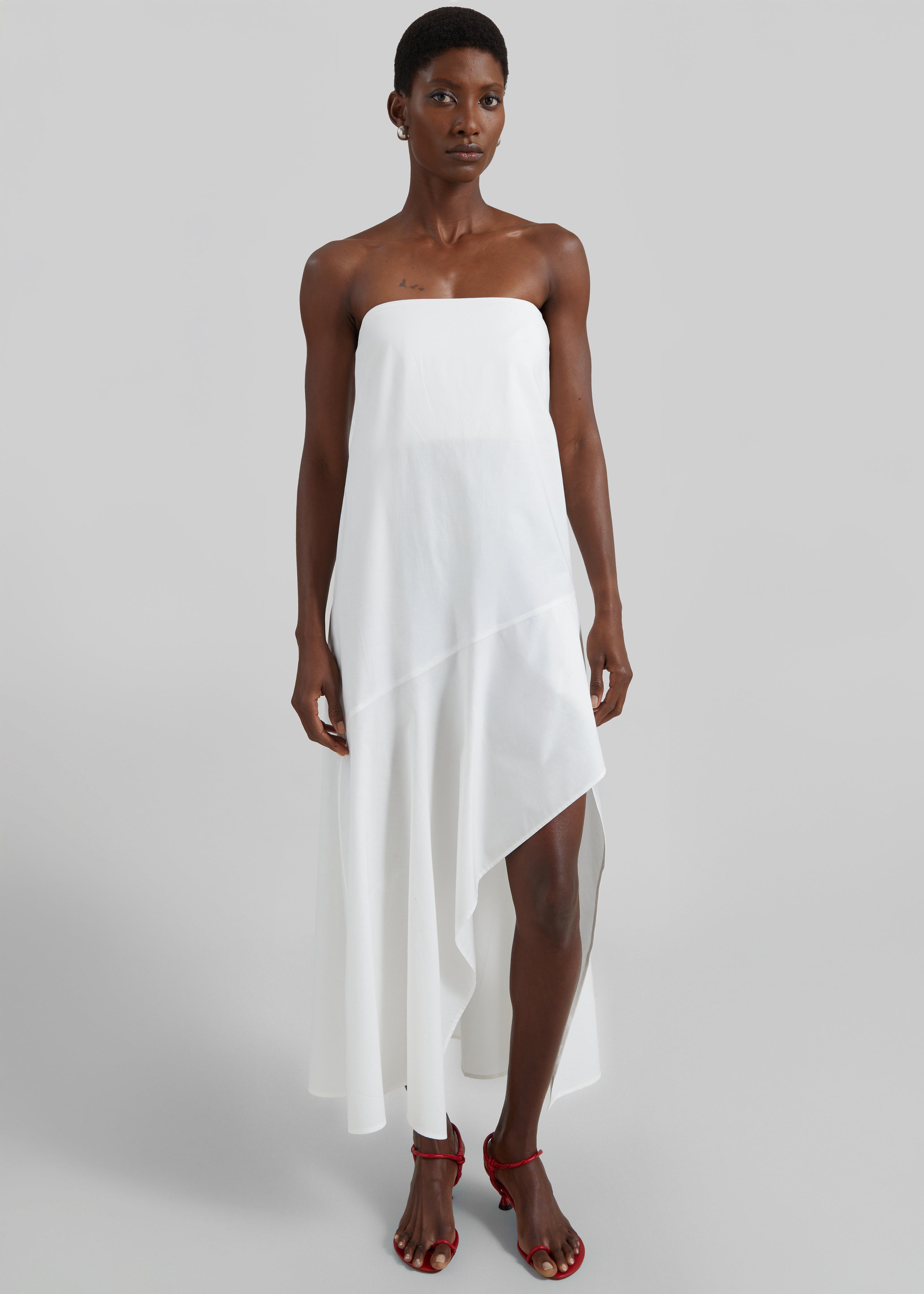 St. Agni Oxford Strapless Asymm Dress - White - 3