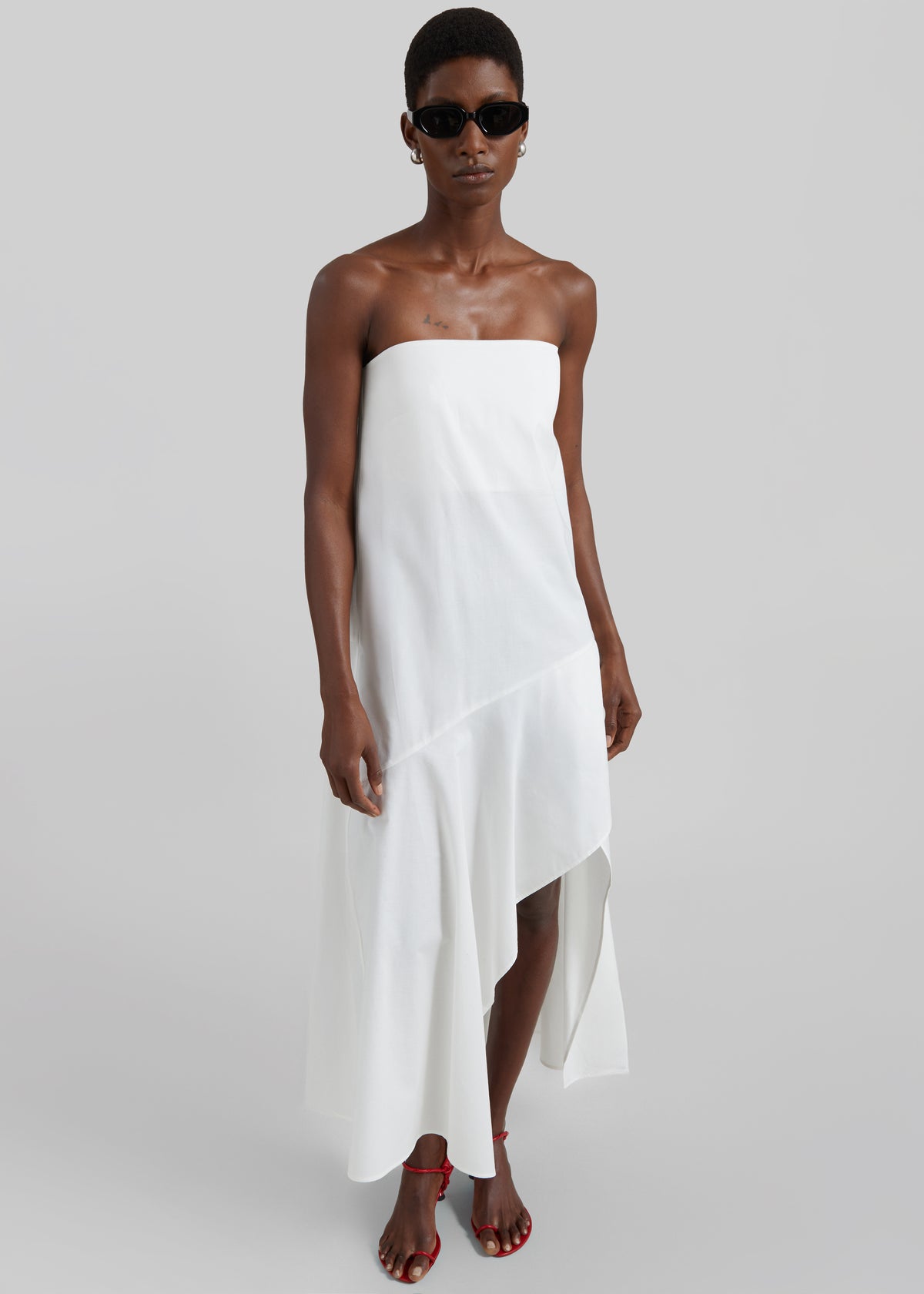 St. Agni Oxford Strapless Asymm Dress - White - 5