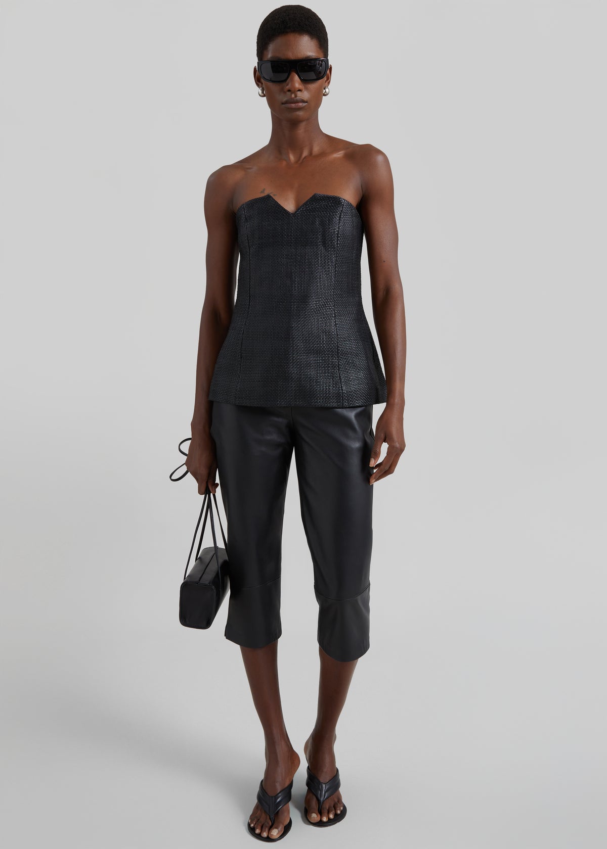 St. Agni Woven Leather Strapless Bodice - Black - 3