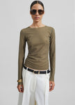 Stace Sheer Long Sleeve Tee - Khaki