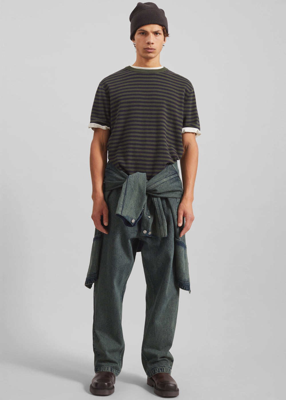 Stanmore Knit T-Shirt - Green/Blue Stripe