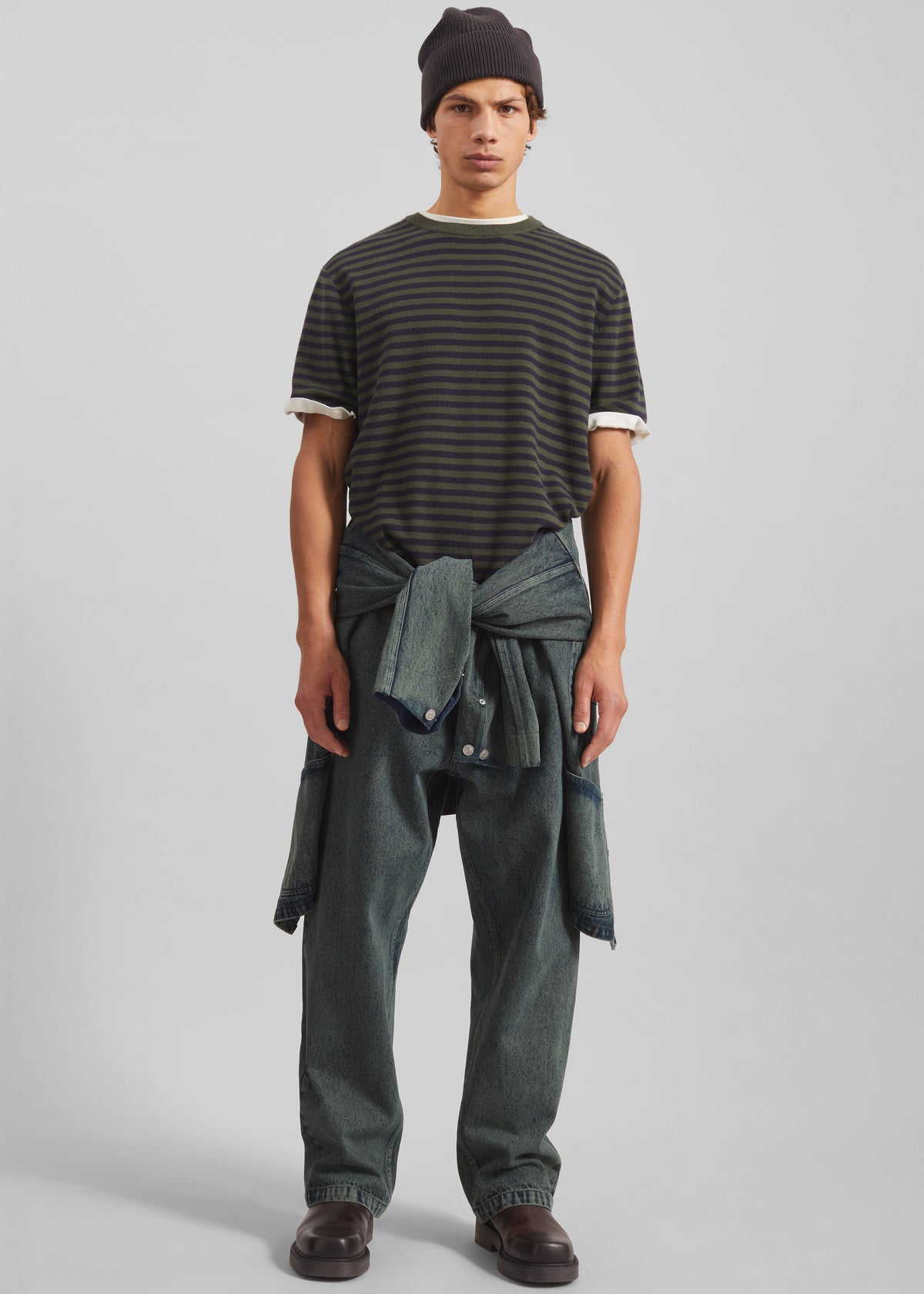 Stanmore Knit T-Shirt - Green/Blue Stripe - 1