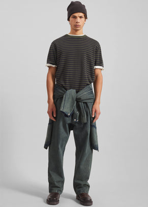 Stanmore Knit T-Shirt - Green/Blue Stripe