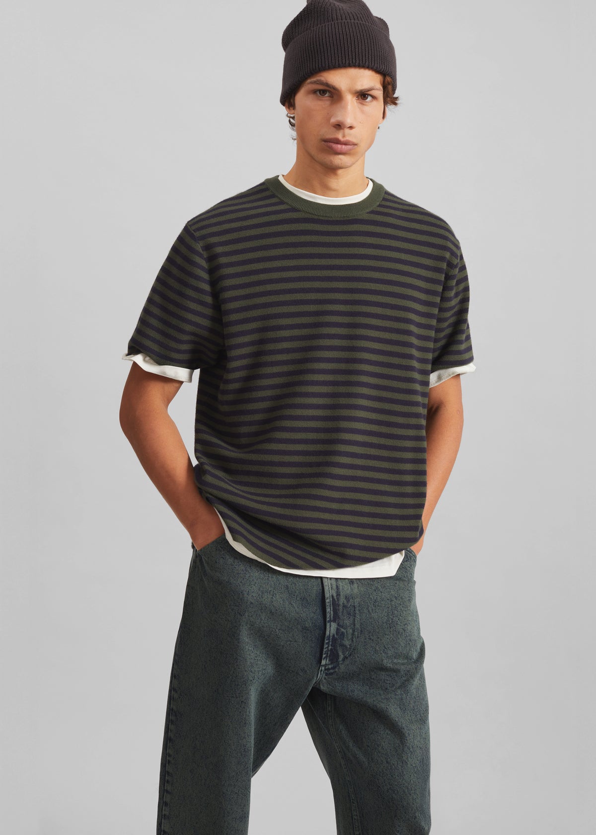 Stanmore Knit T-Shirt - Green/Blue Stripe - 4