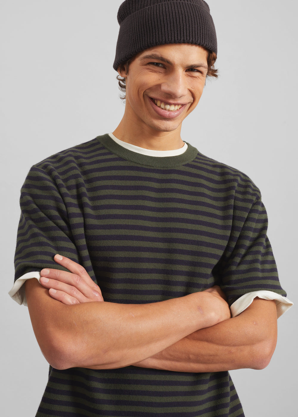 Stanmore Knit T-Shirt - Green/Blue Stripe - 1