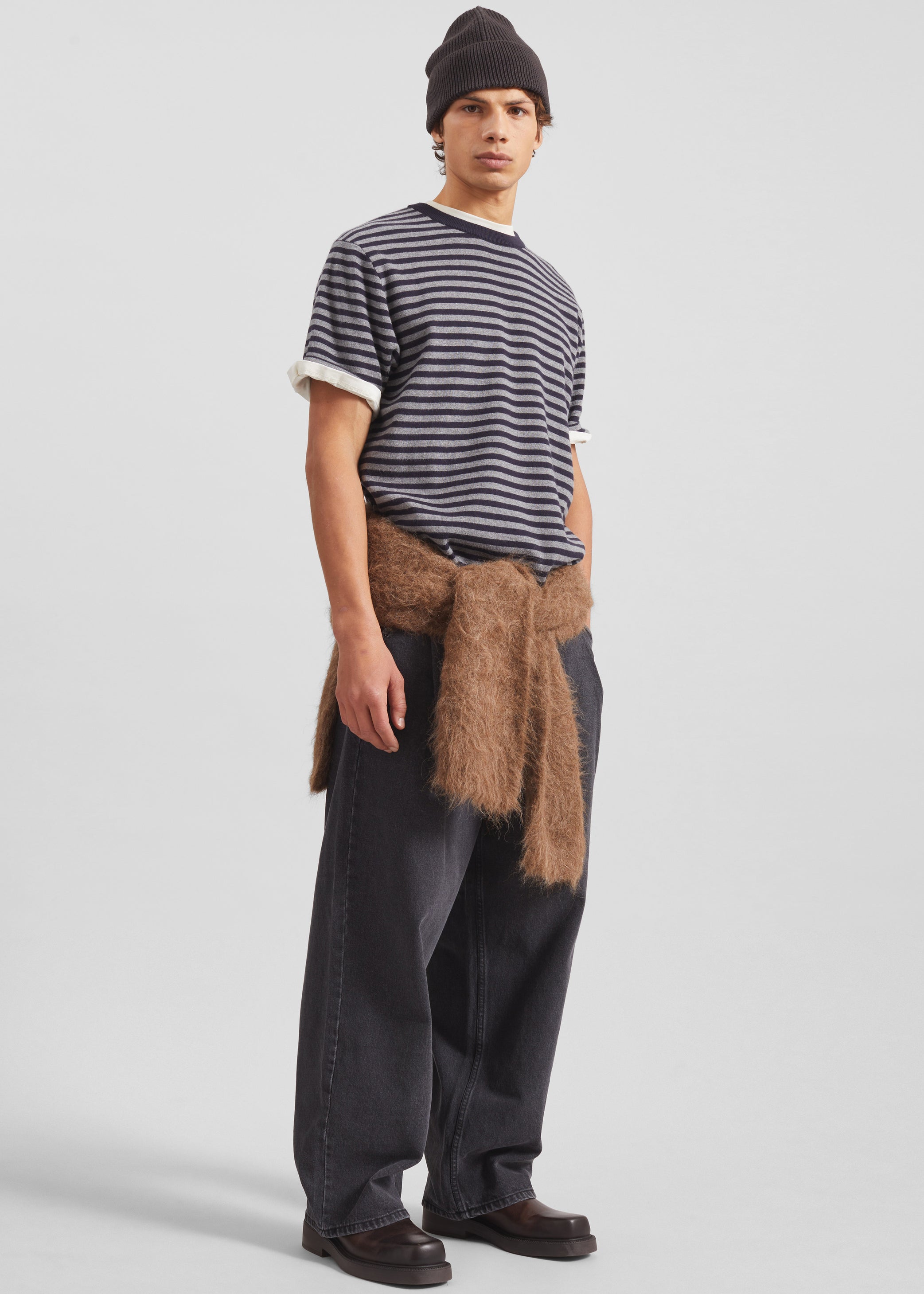 Shop the look image for Stanmore Knit T-Shirt - Grey/Blue Stripe