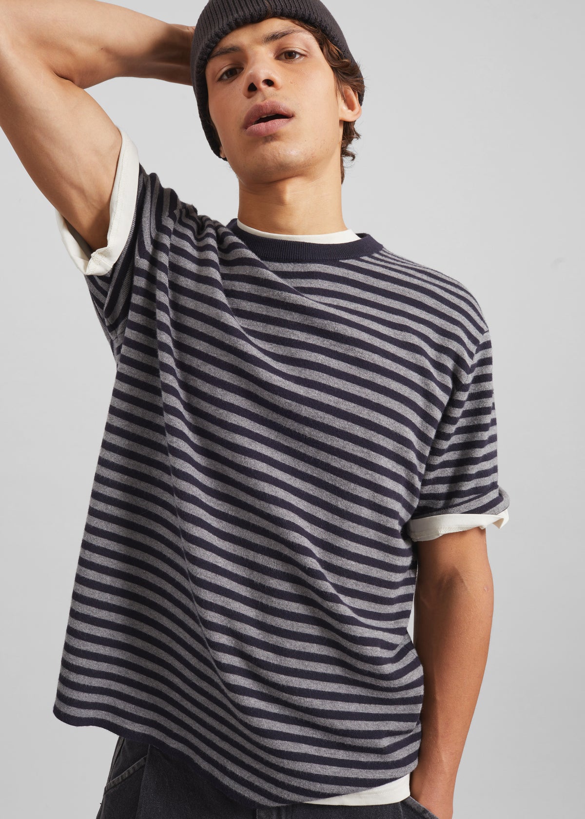 Stanmore Knit T-Shirt - Grey/Blue Stripe - 4