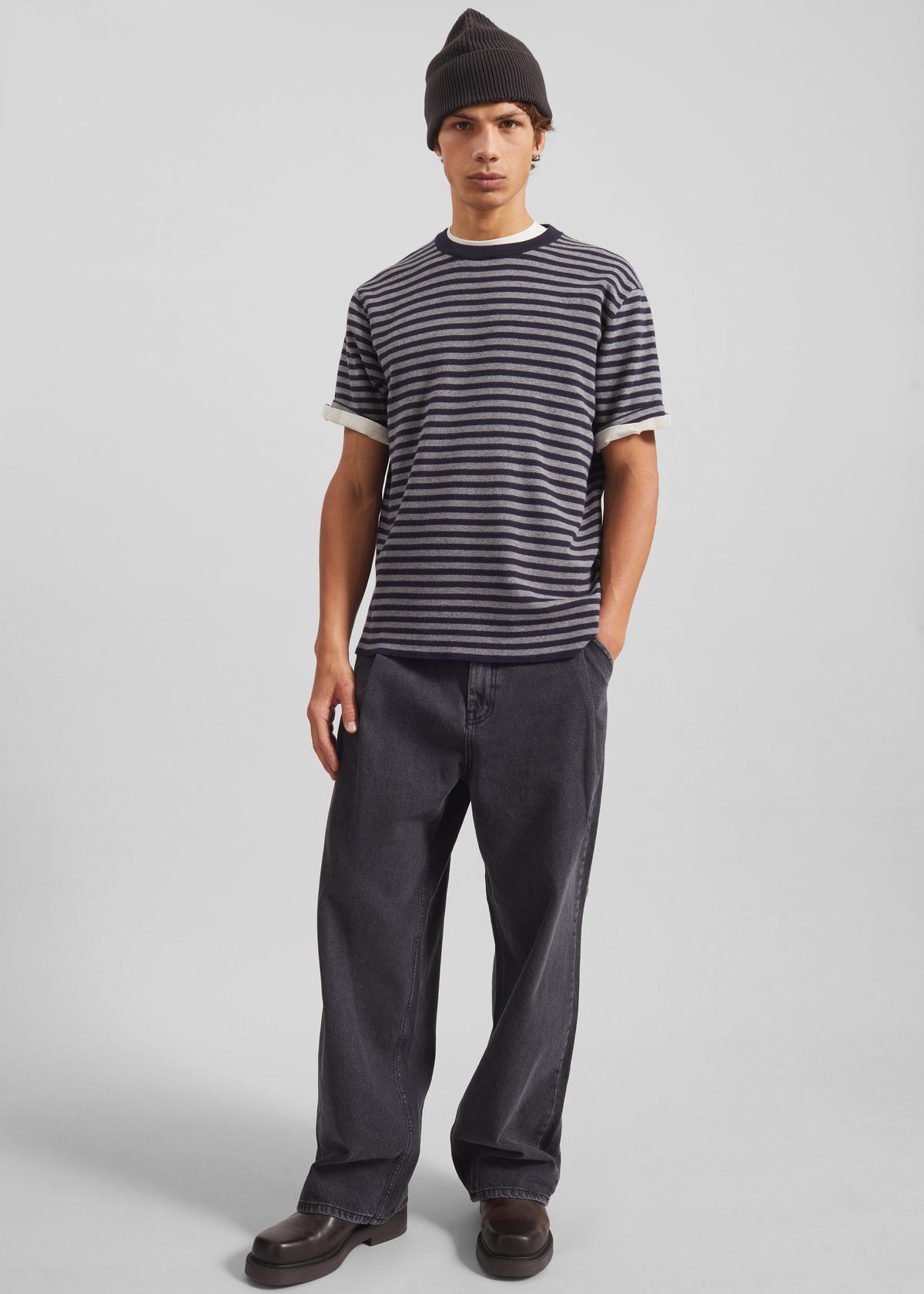 Stanmore Knit T-Shirt - Grey/Blue Stripe - 2