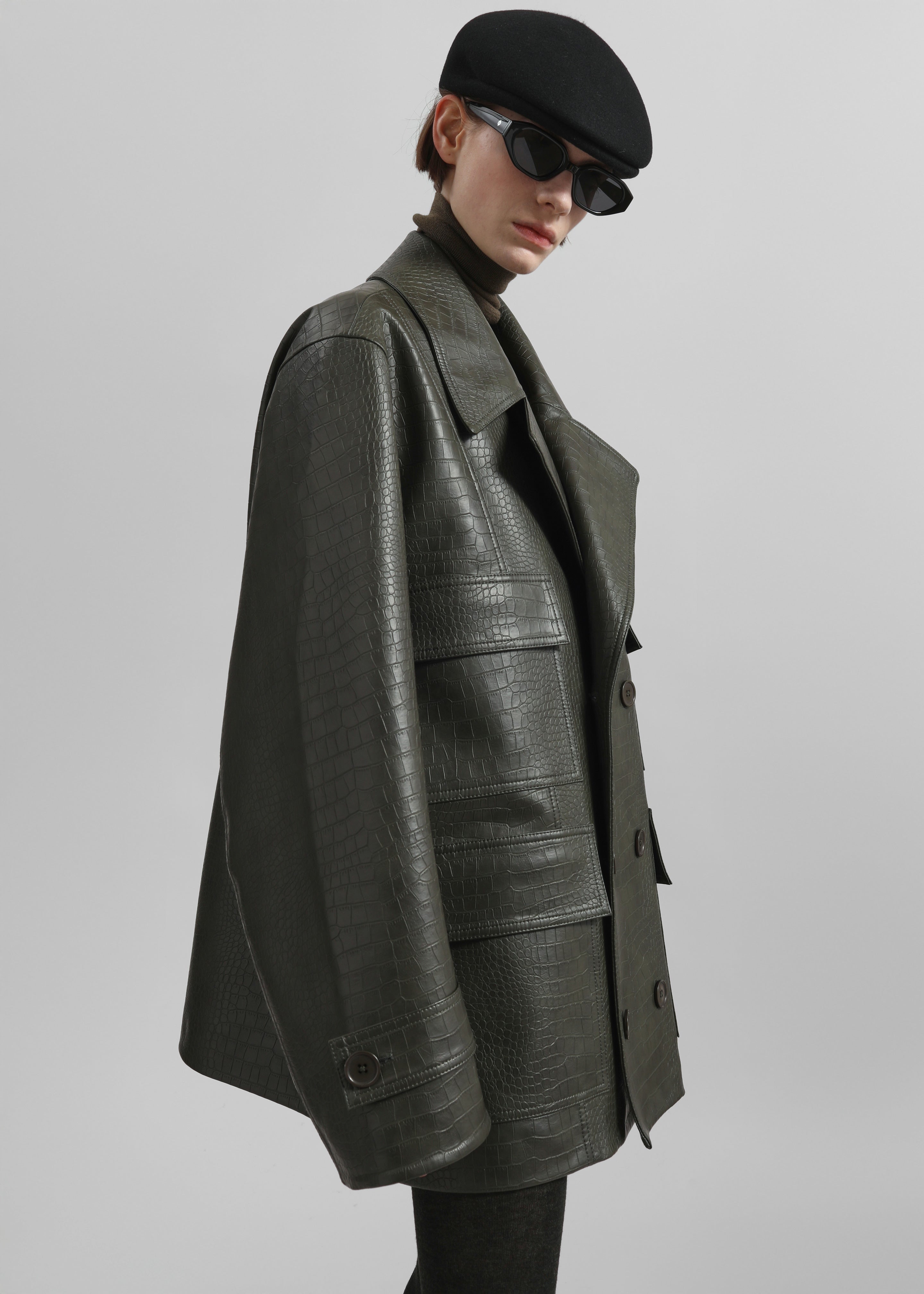 Stanton Faux Leather Croc Jacket - Dark Olive – The Frankie Shop