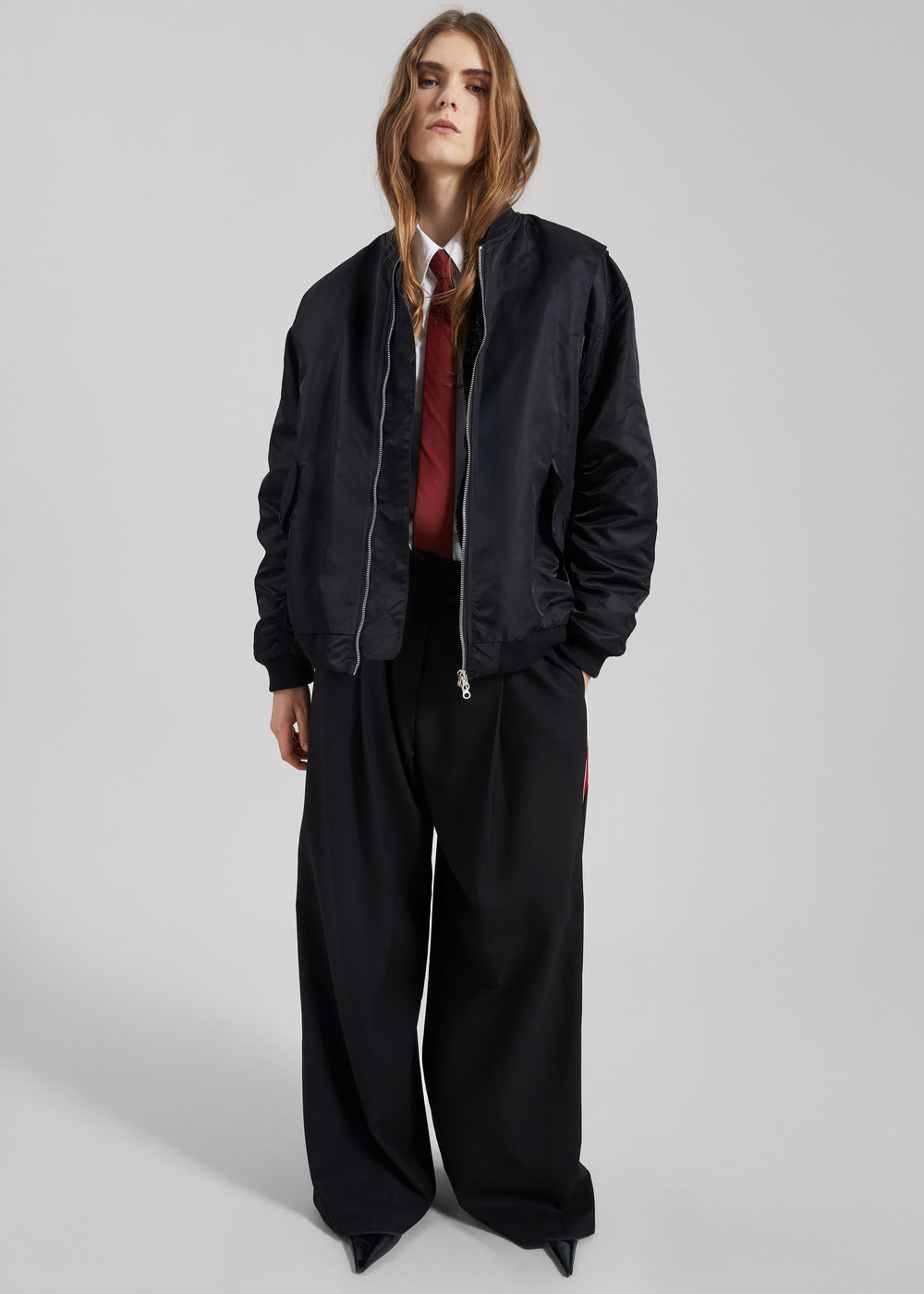 Stellan Faux Shearling Oversized Bomber Jacket - Black - 1