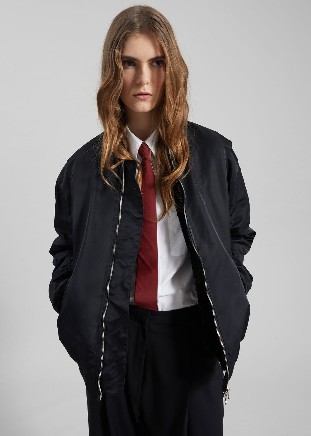 Stellan Faux Shearling Oversized Bomber Jacket - Black