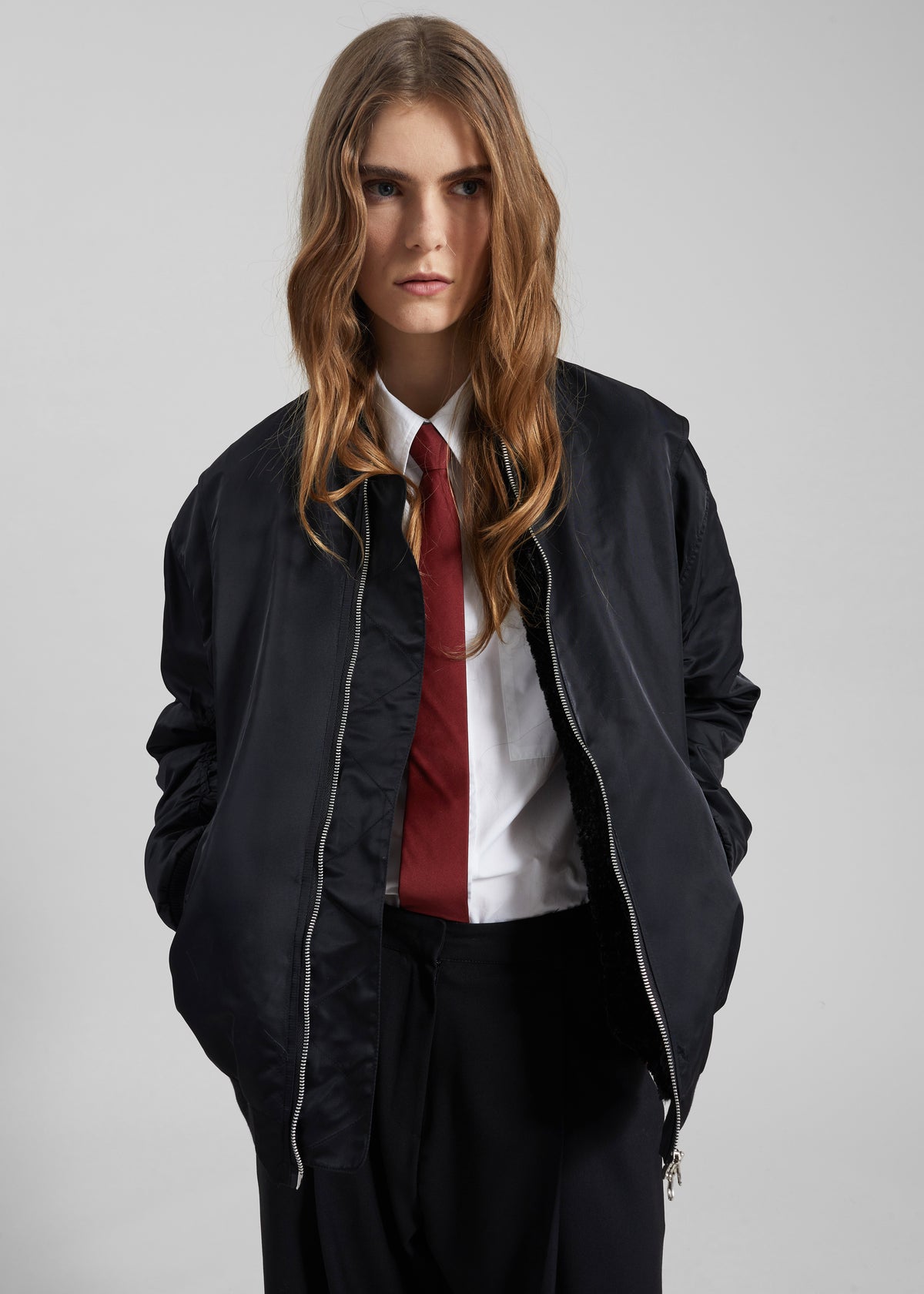 Stellan Faux Shearling Oversized Bomber Jacket - Black - 1