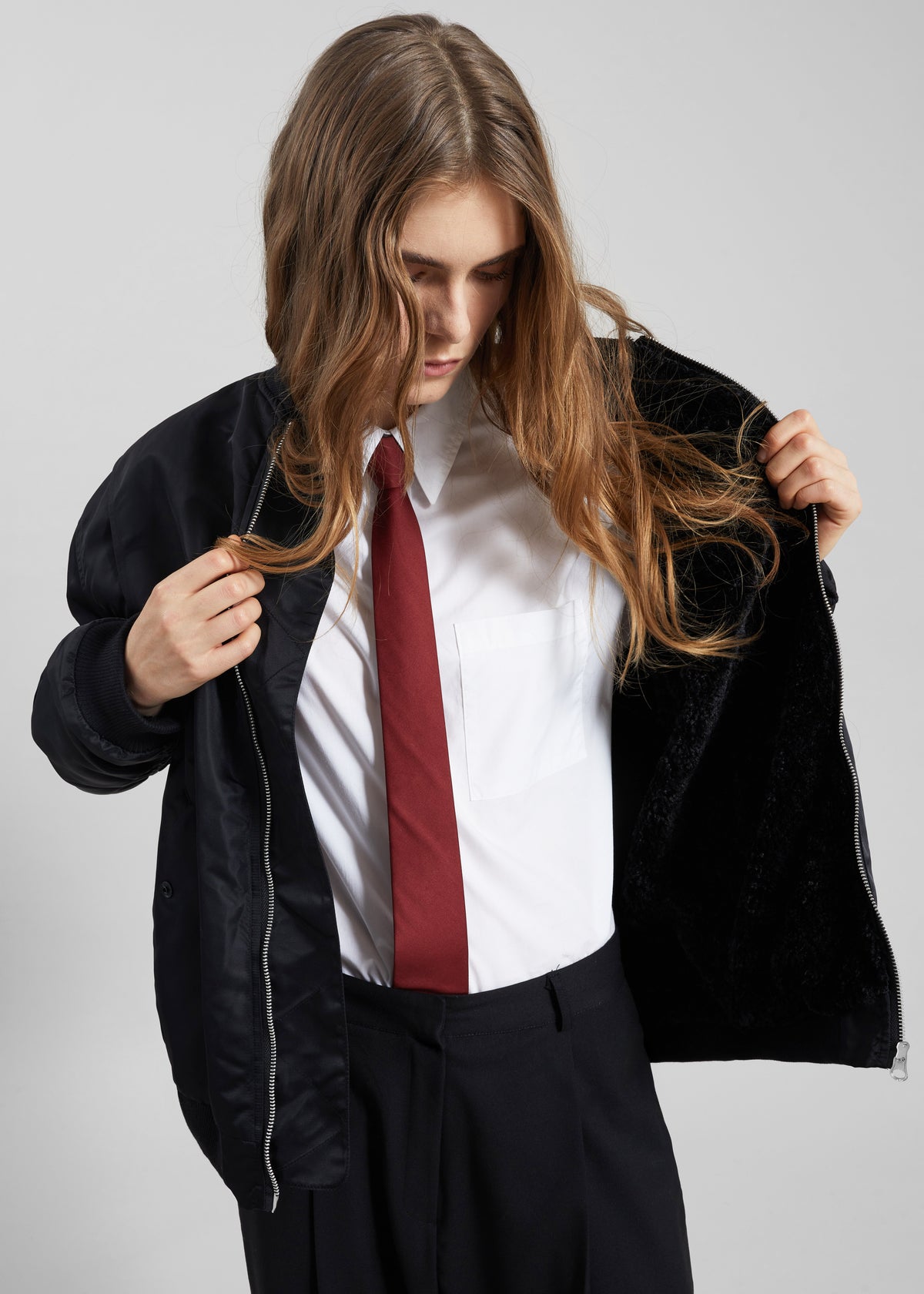 Stellan Faux Shearling Oversized Bomber Jacket - Black - 5