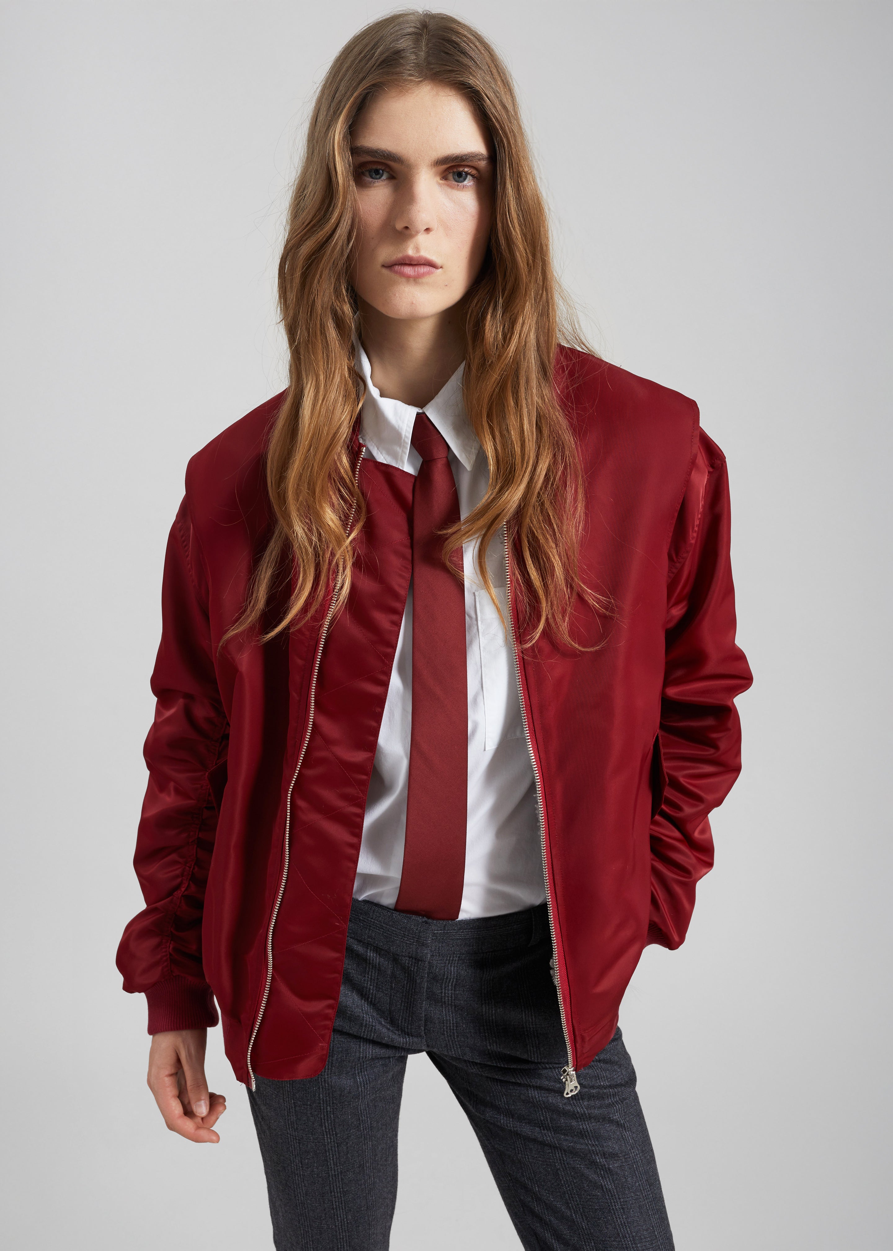 Pomona Crop Bomber Jacket - Burgundy – The Frankie Shop