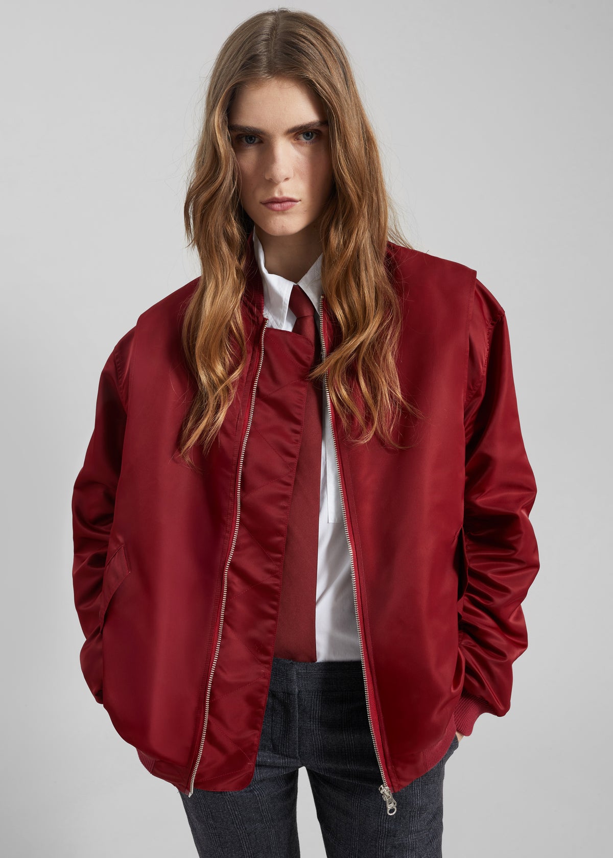 Stellan Faux Shearling Oversized Bomber Jacket - Red - 5