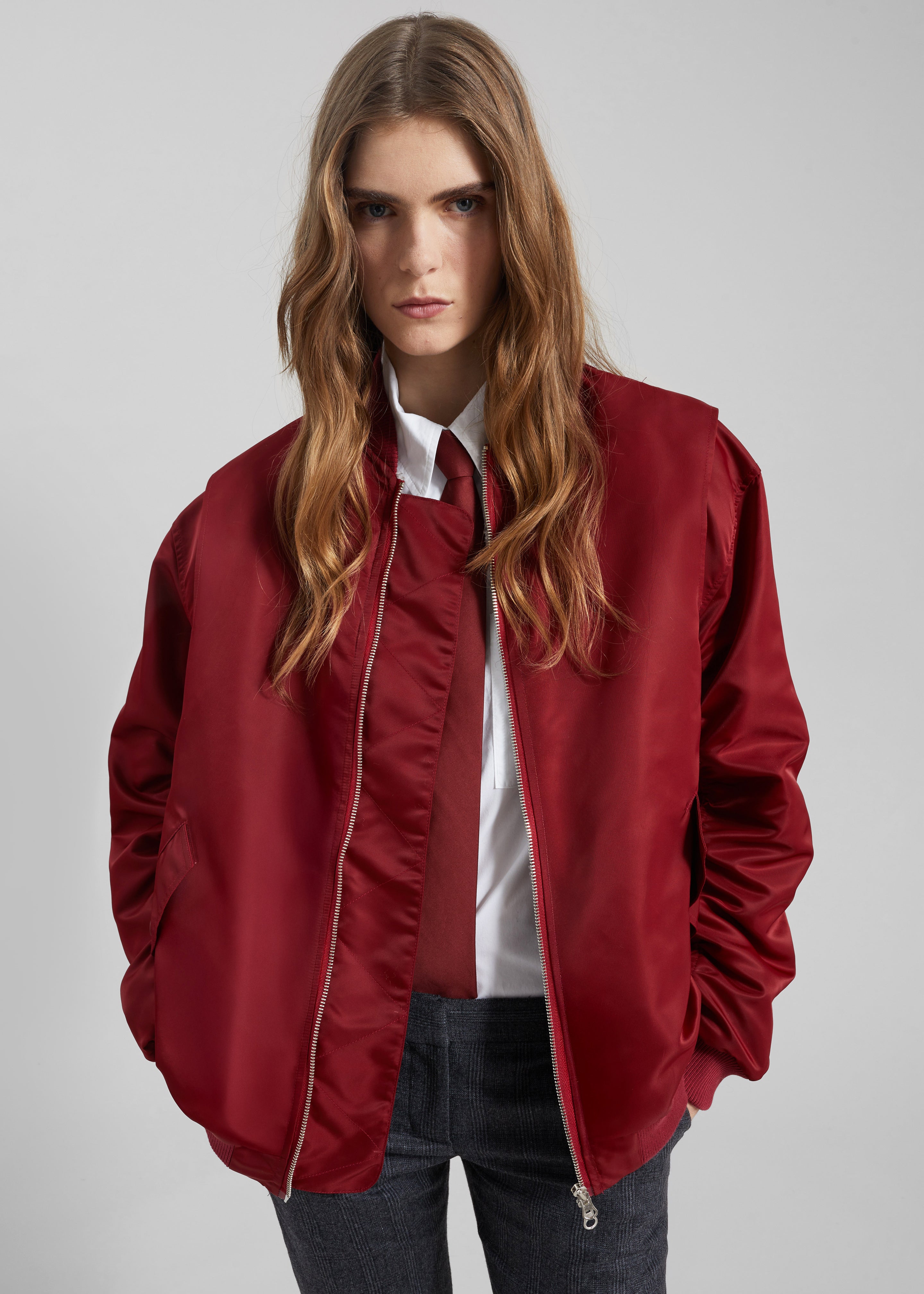Stellan Faux Shearling Oversized Bomber Jacket - Red - 5
