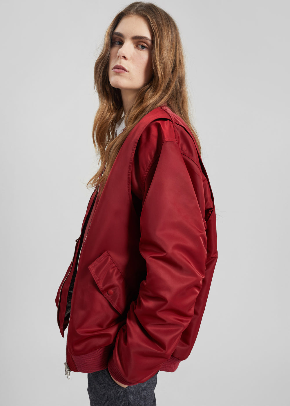 Stellan Faux Shearling Oversized Bomber Jacket - Red - 1