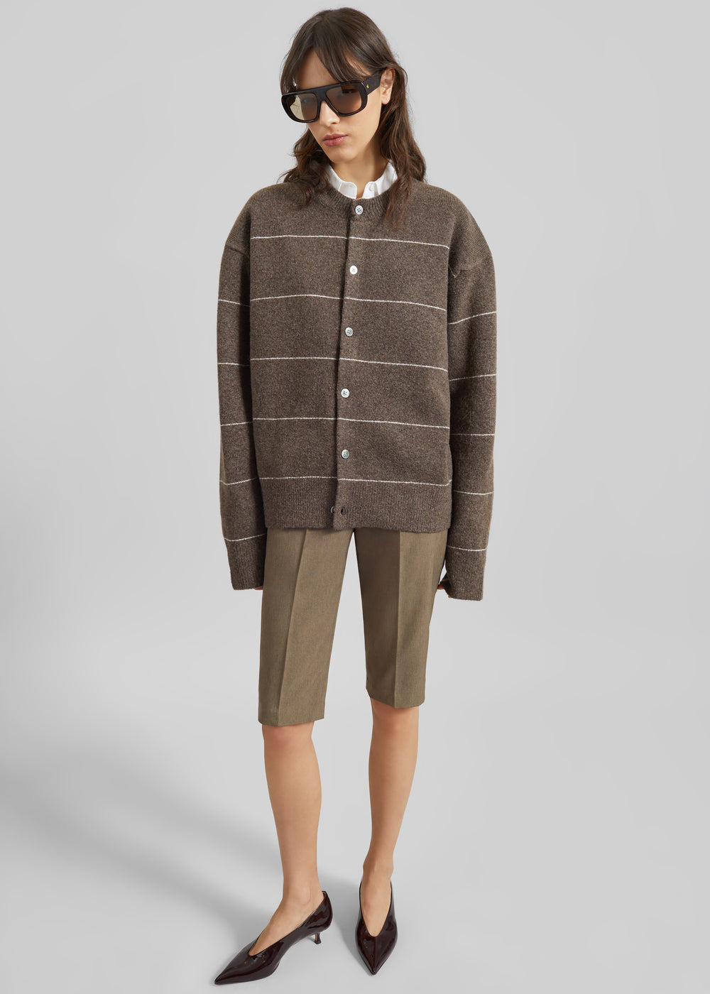 Stenvad Crewneck Cardigan - Brown/White Stripe